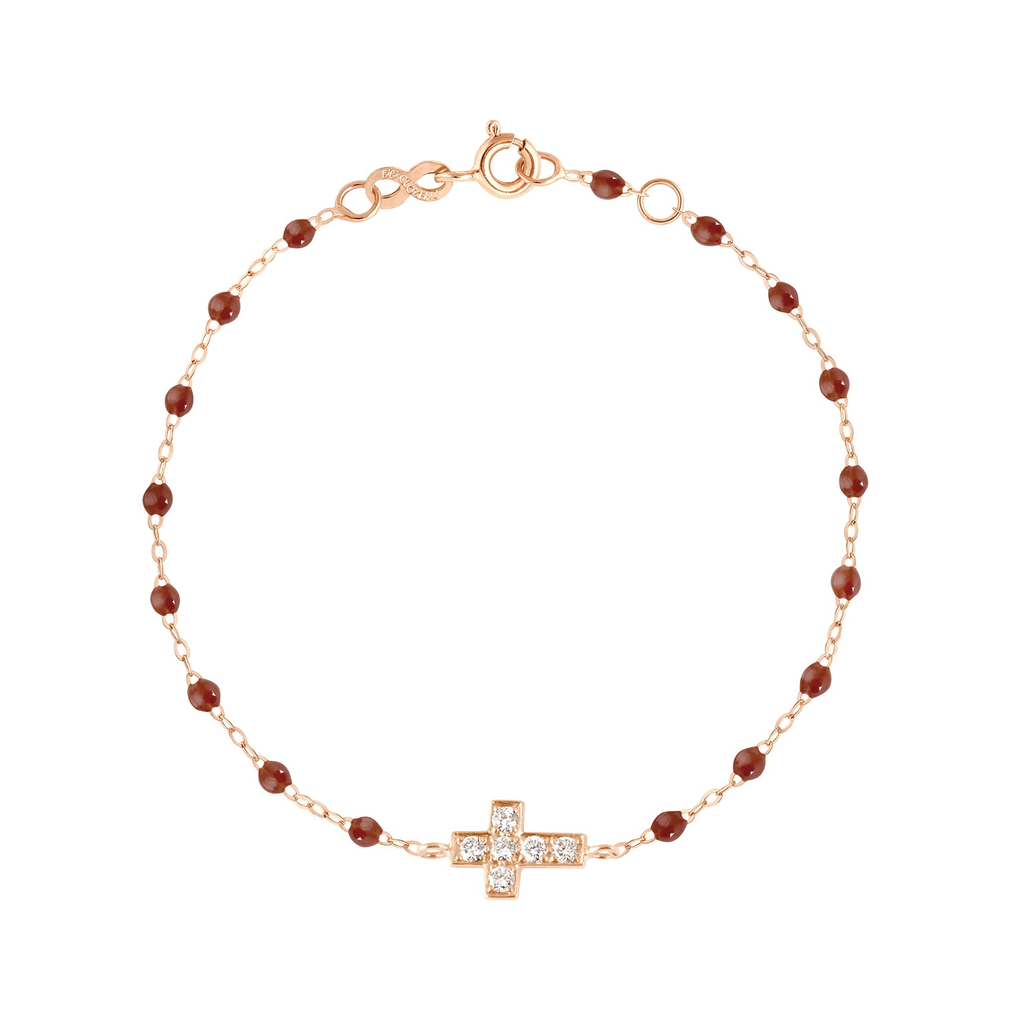 Gigi Clozeau - Cross Charm Classic Gigi Moka Diamond Bracelet, Rose Gold, 6.7"