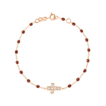 Gigi Clozeau - Cross Charm Classic Gigi Moka Diamond Bracelet, Rose Gold, 6.7"