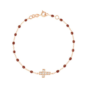 Gigi Clozeau - Cross Charm Classic Gigi Moka Diamond Bracelet, Rose Gold, 6.7"
