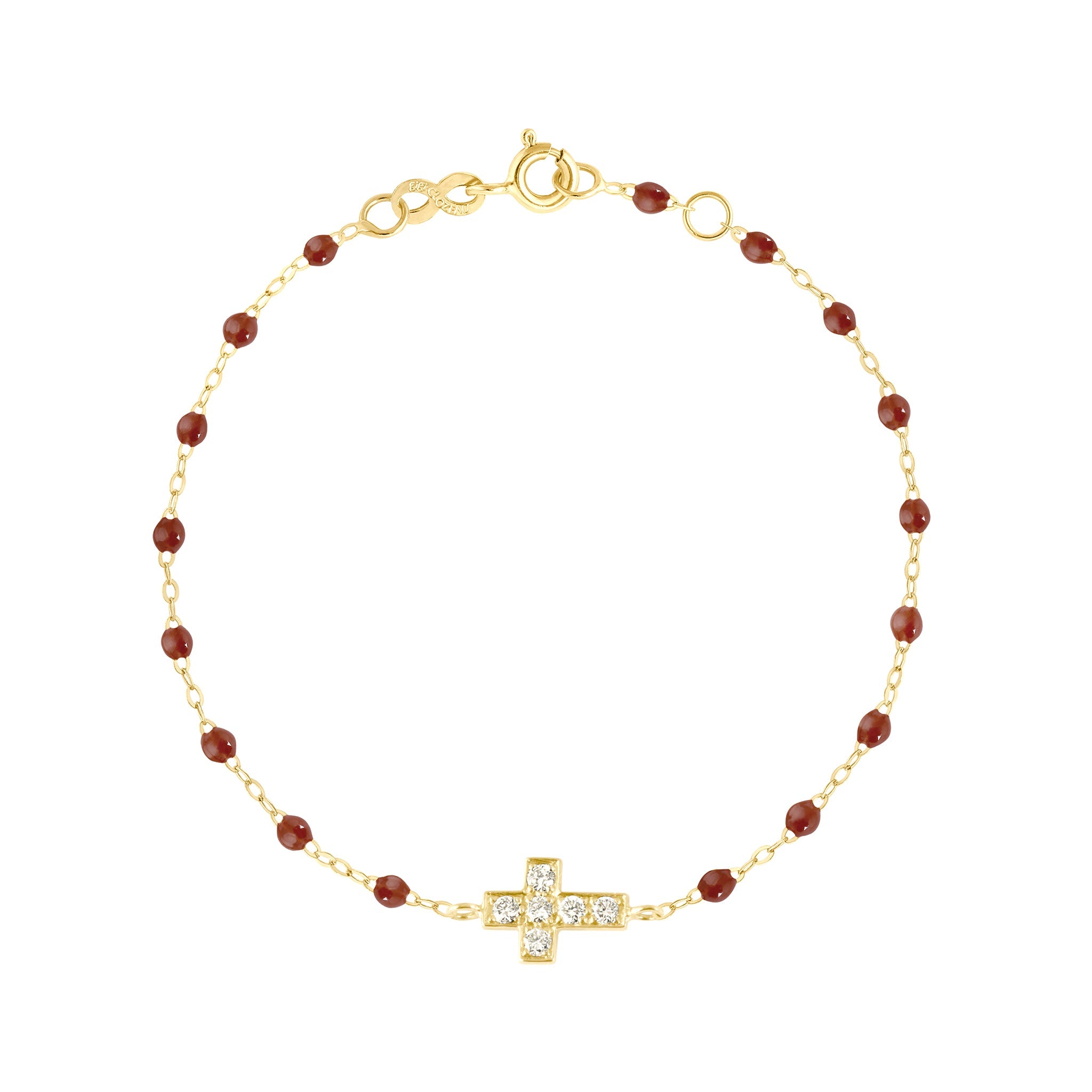 Gigi Clozeau - Cross Charm Classic Gigi Moka Diamond Bracelet, Yellow Gold, 6.7"