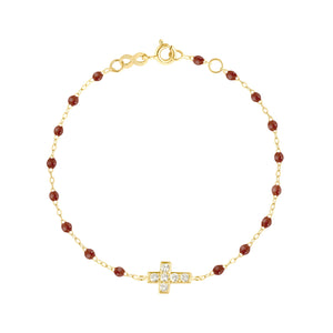 Gigi Clozeau - Cross Charm Classic Gigi Moka Diamond Bracelet, Yellow Gold, 6.7"