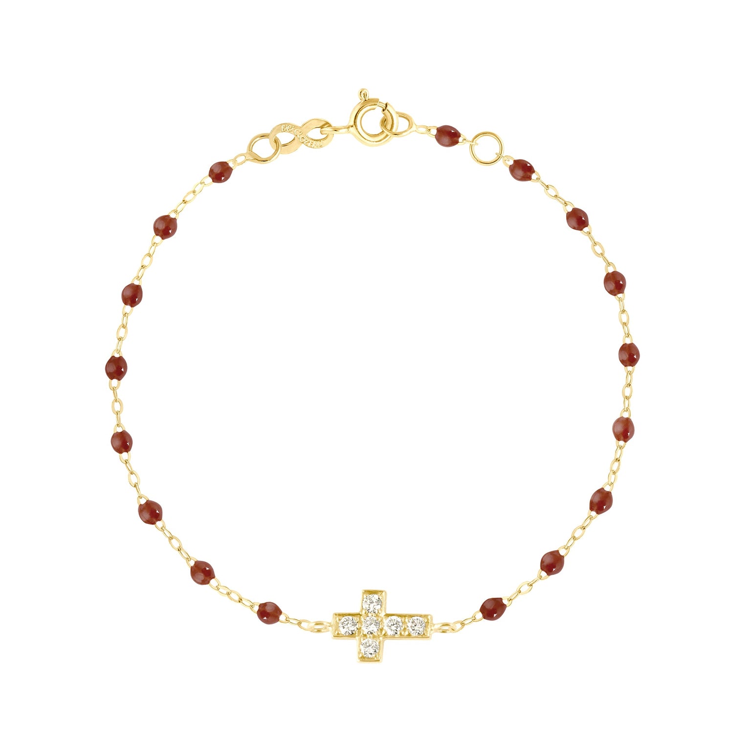 Gigi Clozeau - Cross Charm Classic Gigi Moka Diamond Bracelet, Yellow Gold, 6.7"