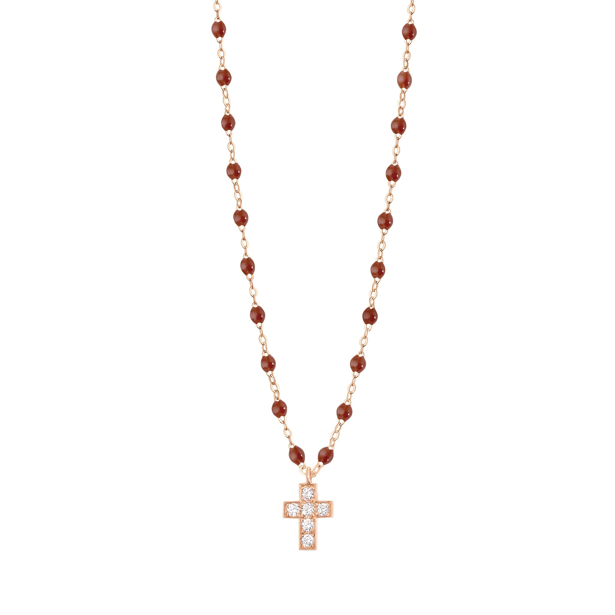 Gigi Clozeau - Cross Charm Classic Gigi Moka diamond Necklace, Rose Gold, 16.5"