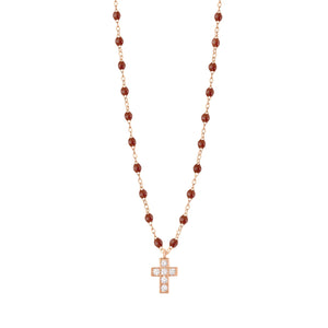 Gigi Clozeau - Cross Charm Classic Gigi Moka diamond Necklace, Rose Gold, 16.5"