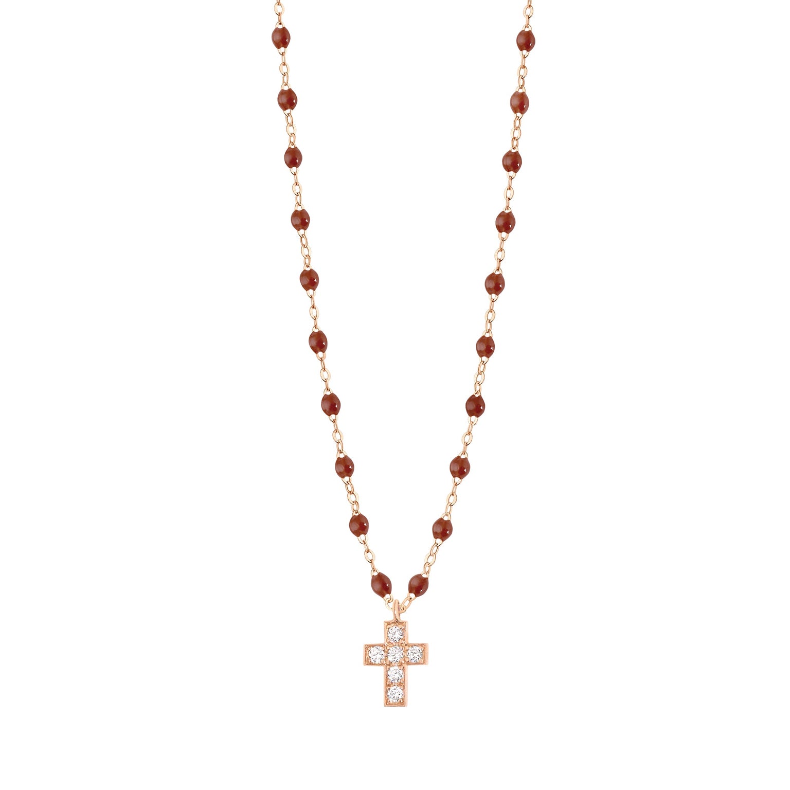 Gigi Clozeau - Cross Charm Classic Gigi Moka diamond Necklace, Rose Gold, 16.5"