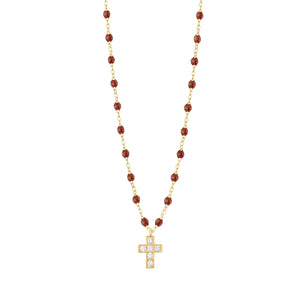Gigi Clozeau - Cross Charm Classic Gigi Moka diamond Necklace, Yellow Gold, 16.5"
