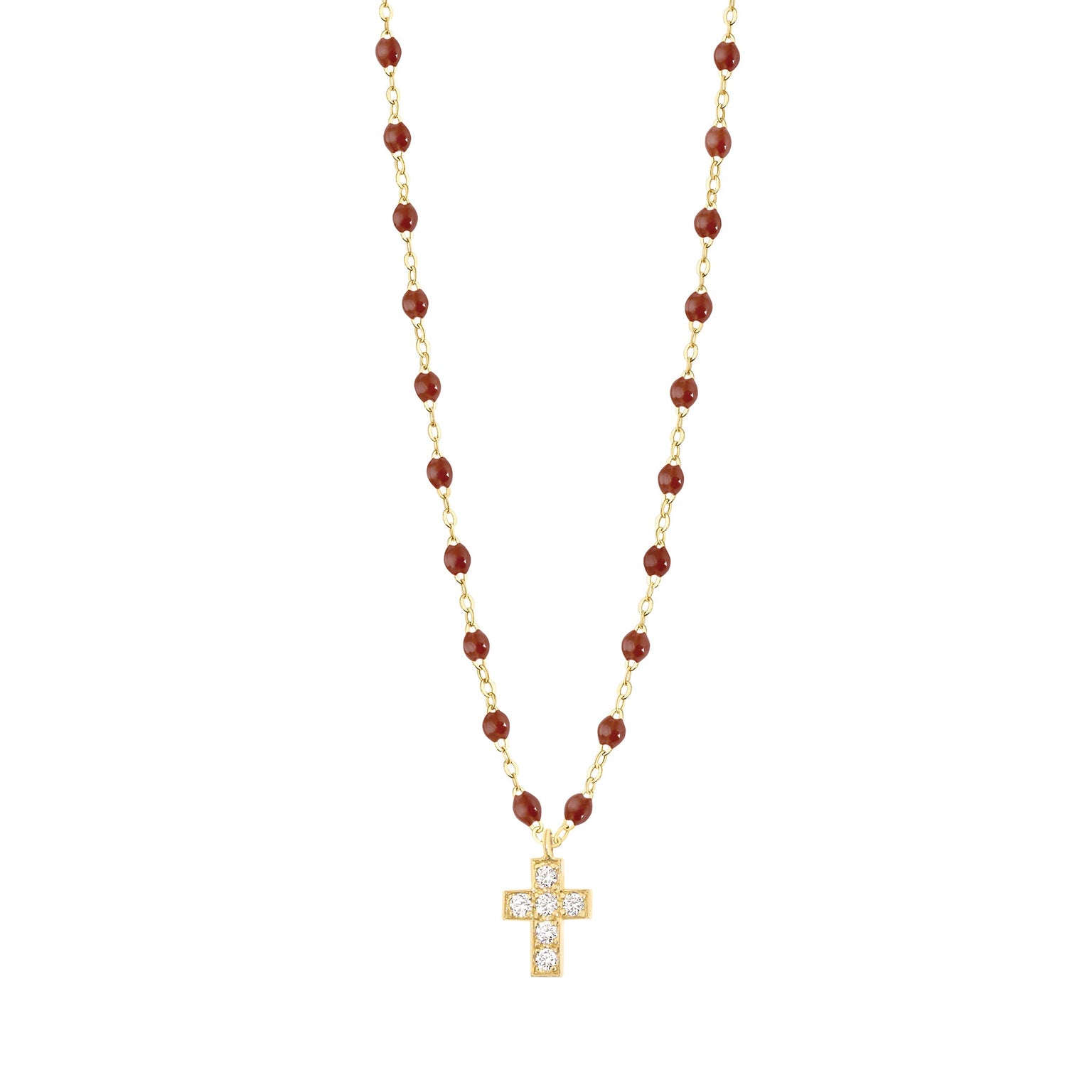 Gigi Clozeau - Cross Charm Classic Gigi Moka diamond Necklace, Yellow Gold, 16.5"