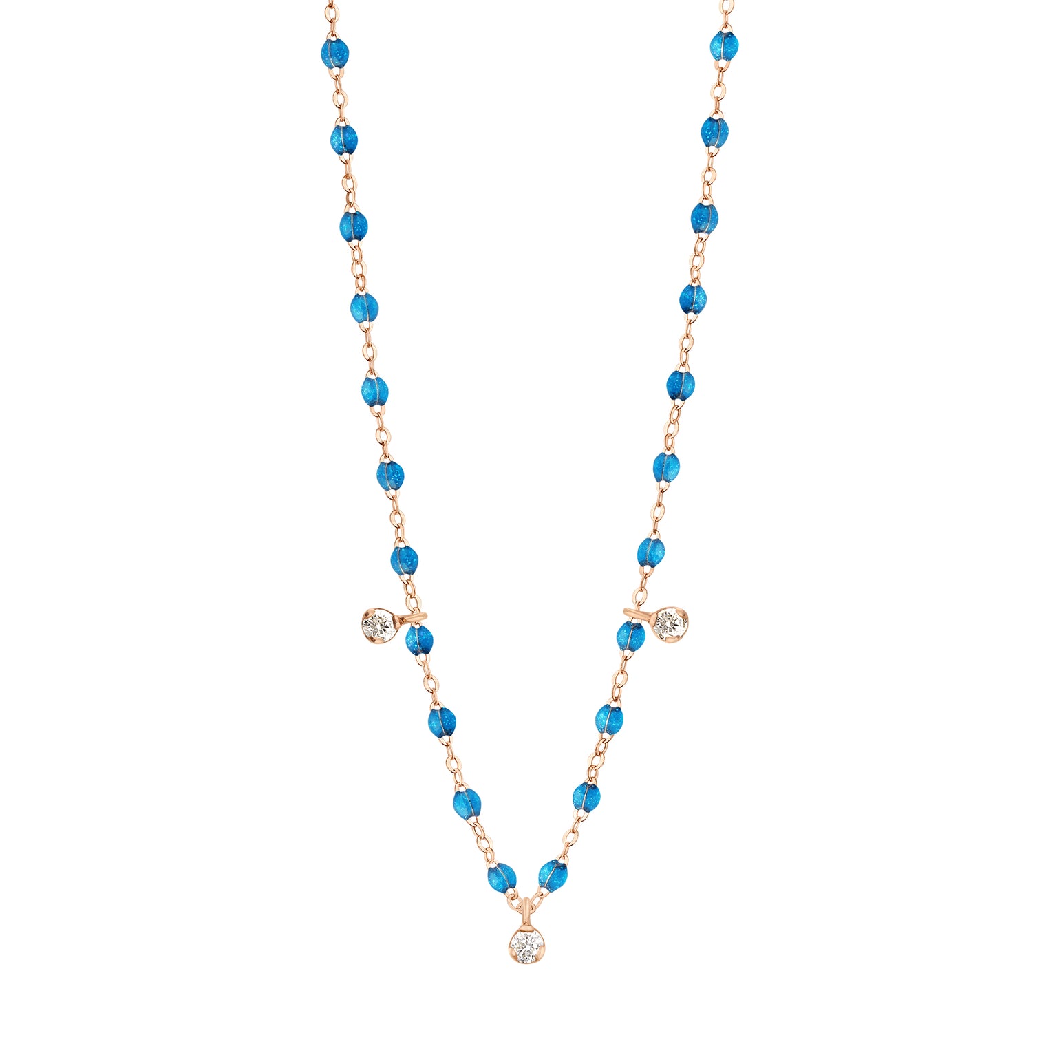 Gigi Clozeau - Gigi Supreme Classic 3 Diamond Necklace, Azur, Rose Gold, 17.7"