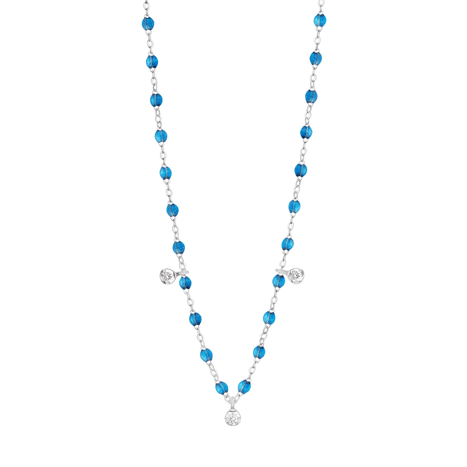 Gigi Clozeau - Gigi Supreme Classic 3 Diamond Necklace, Azur, White Gold, 17.7"