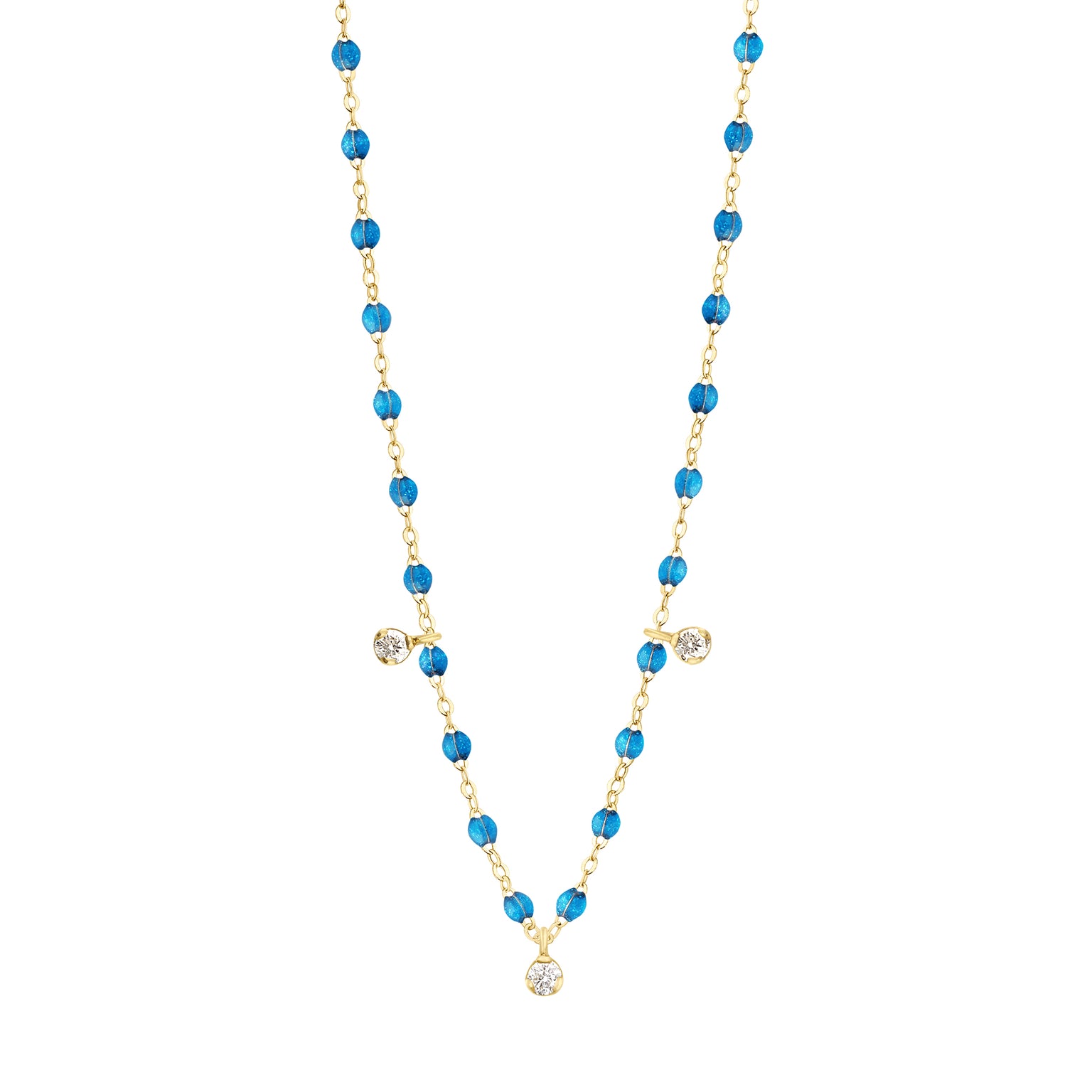 Gigi Clozeau - Gigi Supreme Classic 3 Diamond Necklace, Azur, Yellow Gold, 17.7"