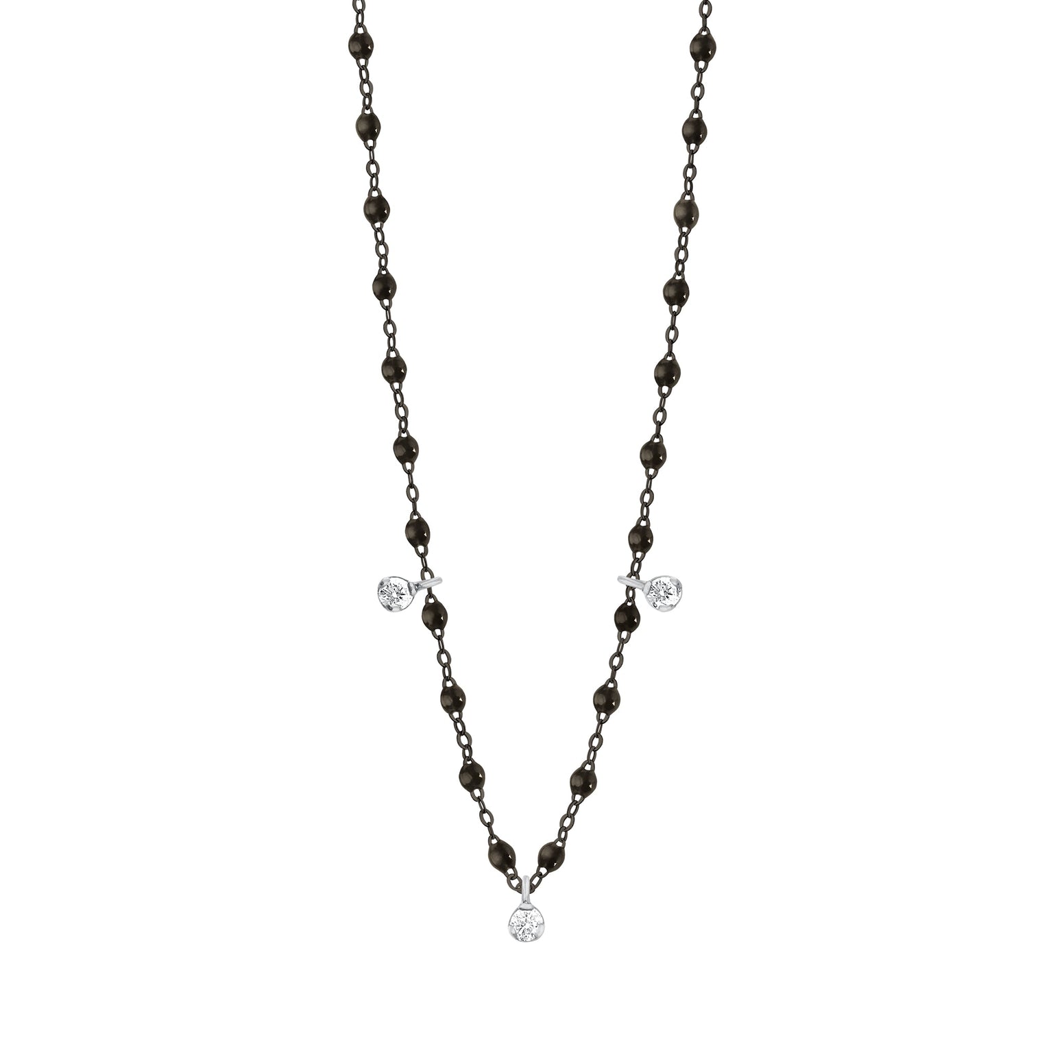 Gigi Clozeau - Gigi Supreme Classic 3 Diamond Necklace, Black, Black Gold, 17.7"