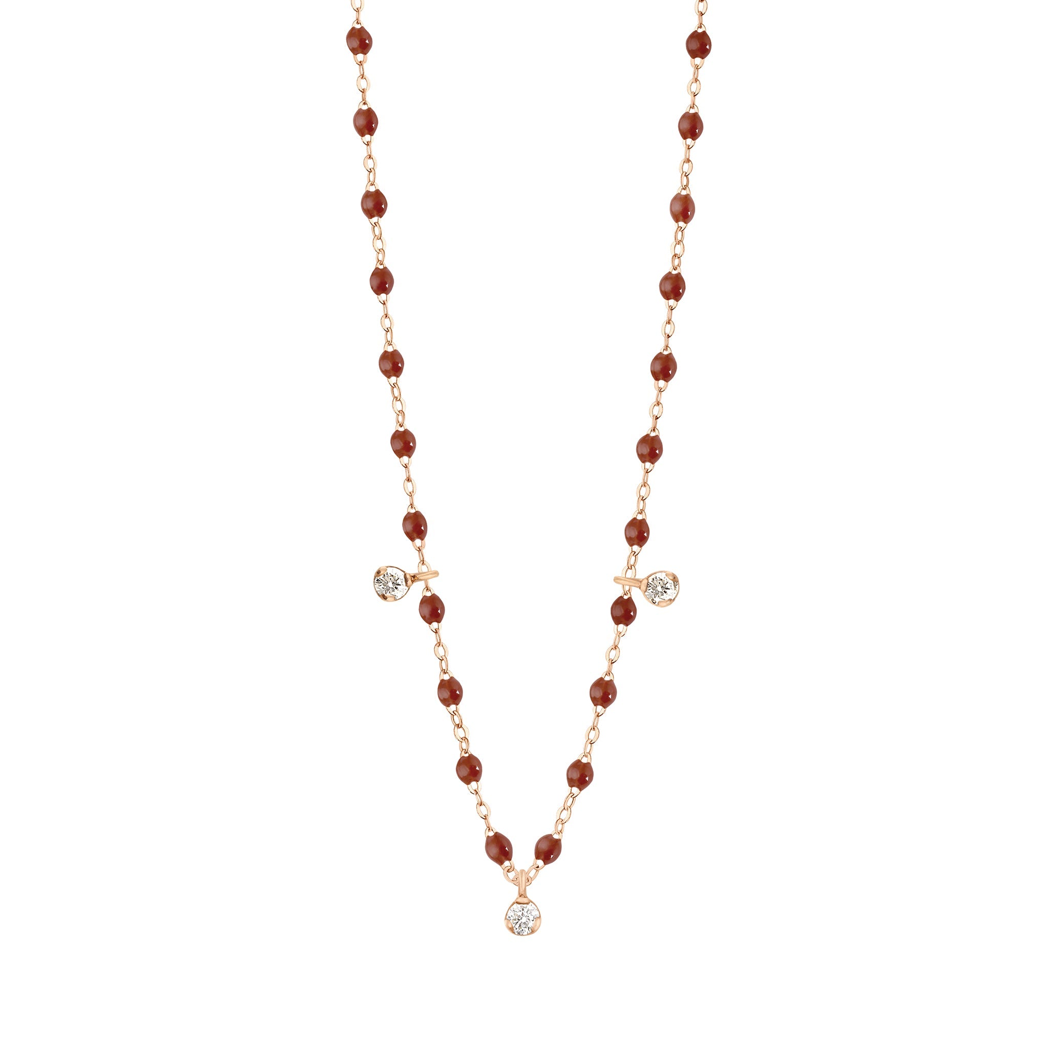 Gigi Clozeau - Gigi Suprême Classic 3 Diamond Necklace, Moka, Rose Gold, 17.7"