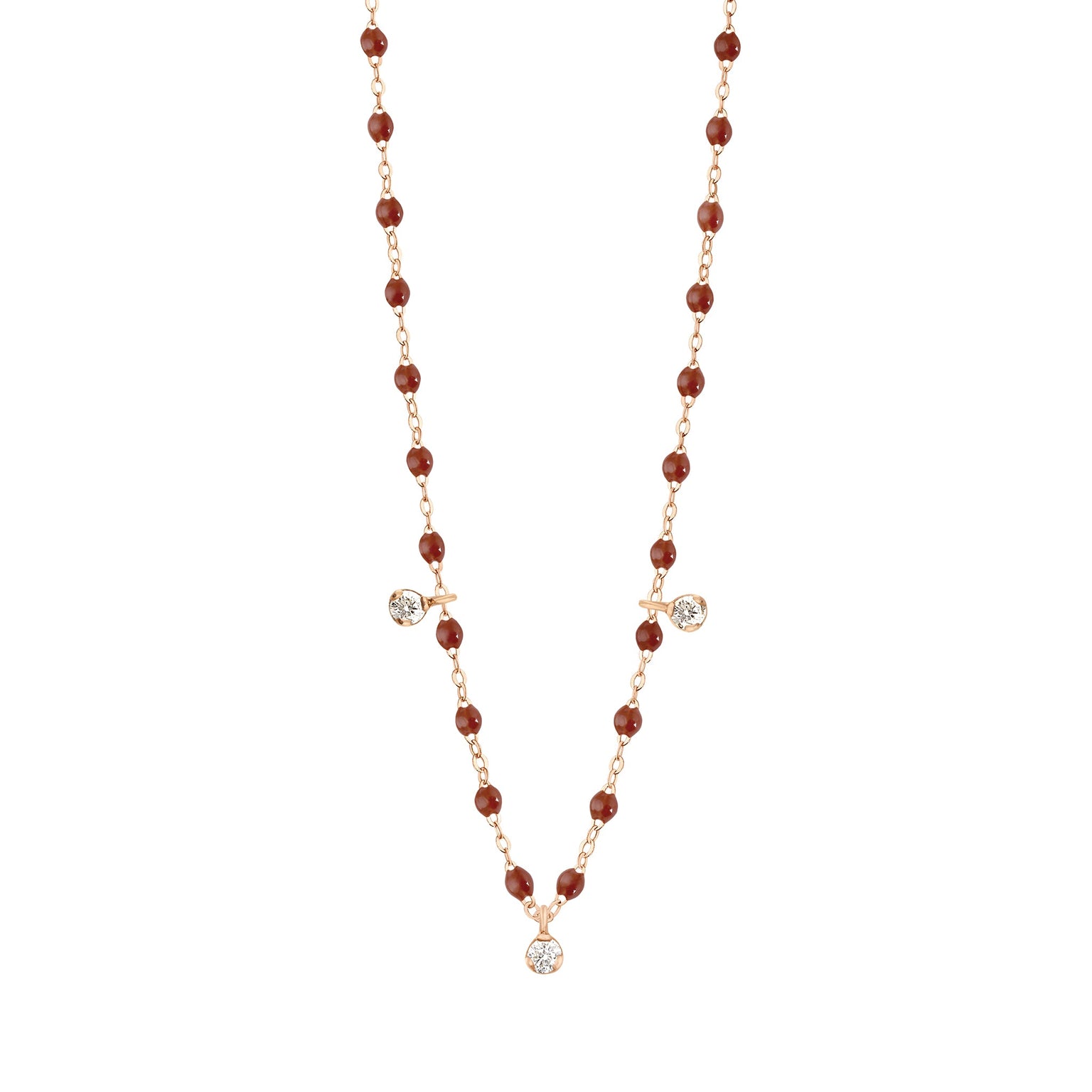 Gigi Clozeau - Gigi Suprême Classic 3 Diamond Necklace, Moka, Rose Gold, 17.7"