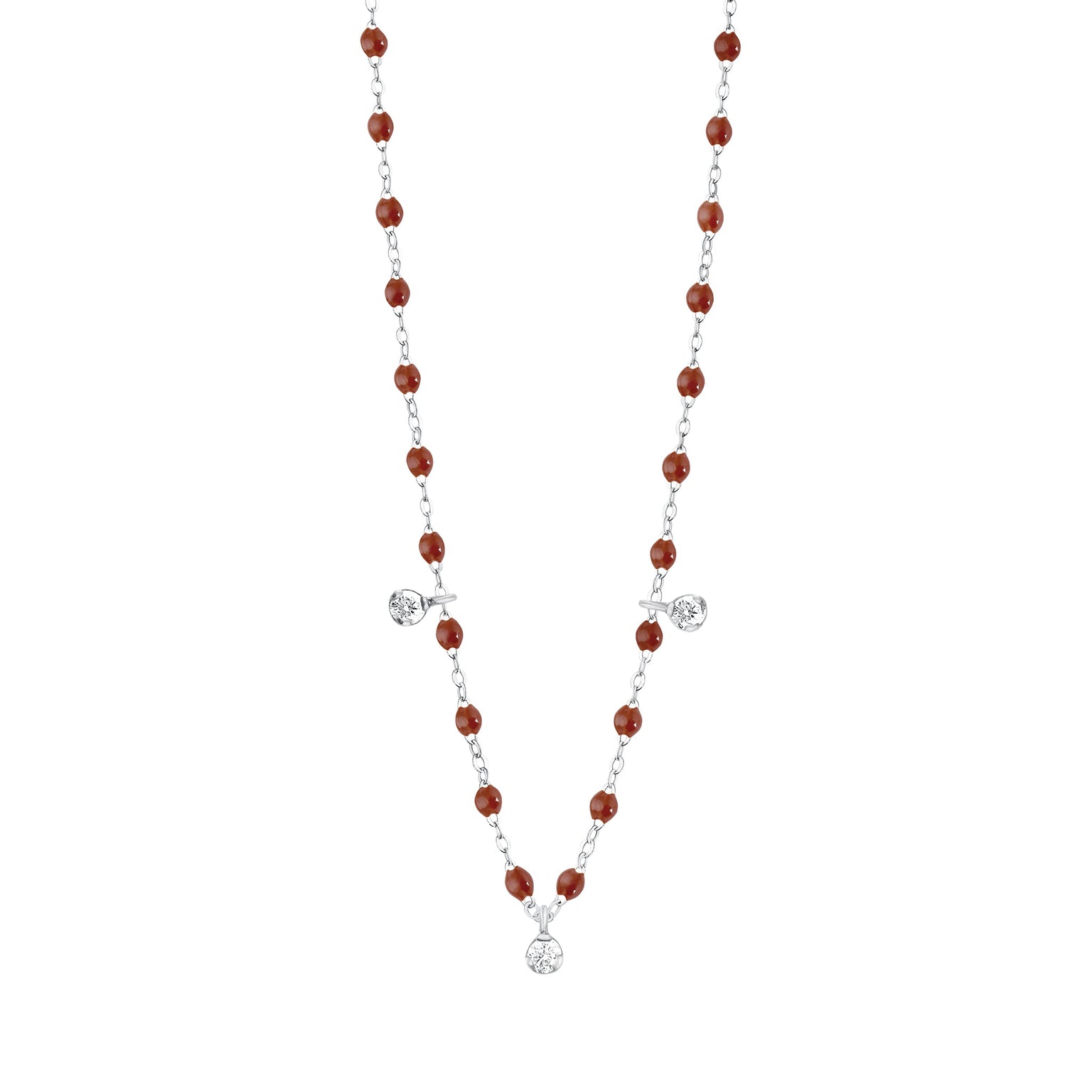 Gigi Clozeau - Gigi Suprême Classic 3 Diamond Necklace, Moka, White Gold, 17.7"