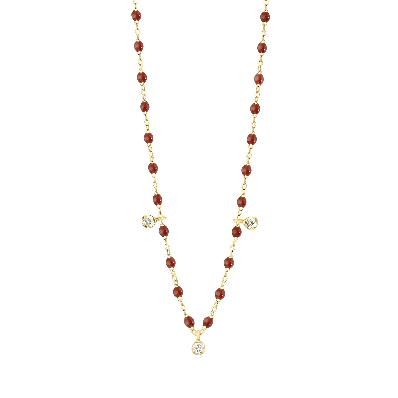 Gigi Clozeau - Gigi Suprême Classic 3 Diamond Necklace, Moka, Yellow Gold, 17.7"