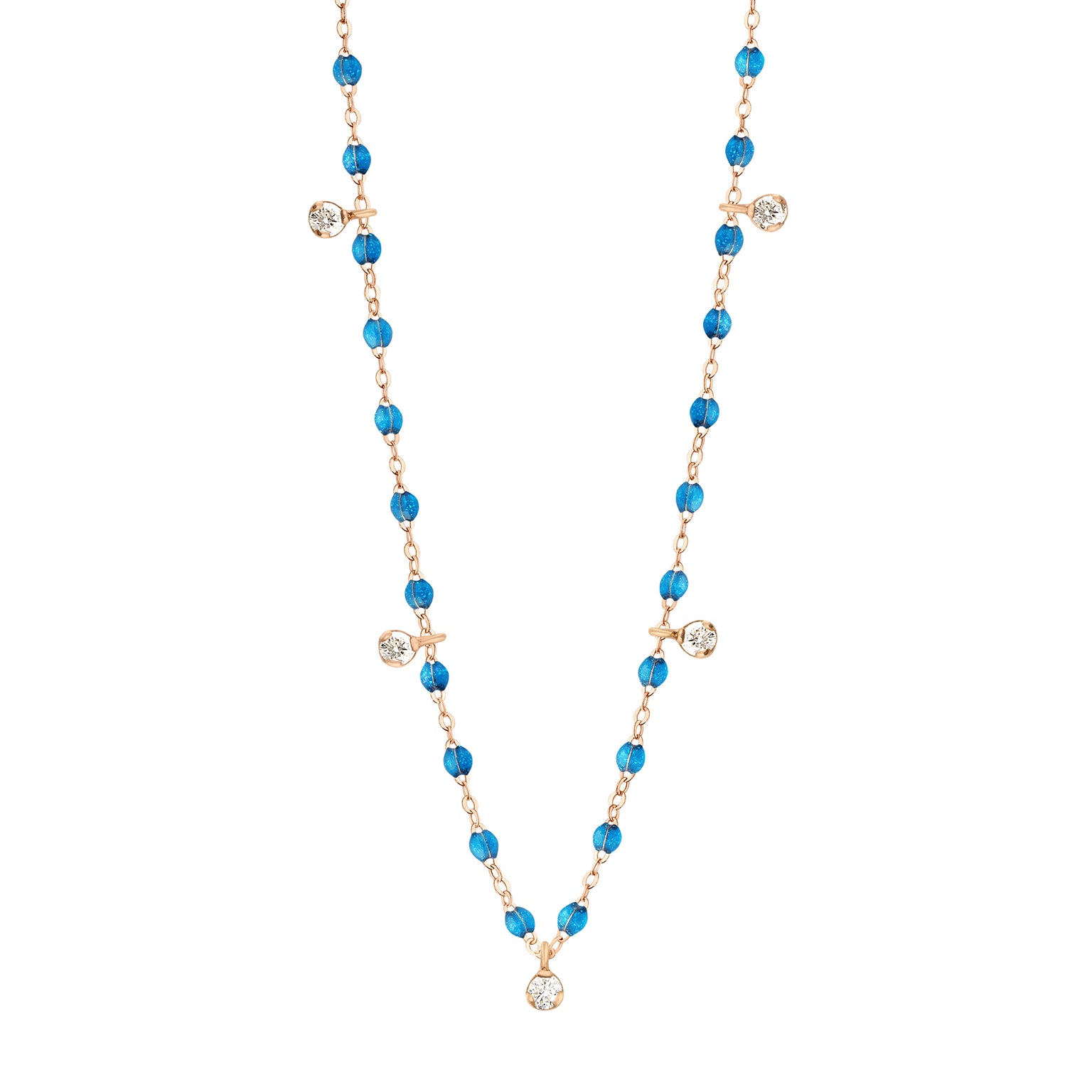 Gigi Clozeau - Gigi Supreme Classic 5 Diamond Necklace, Azur, Rose Gold, 17.7"