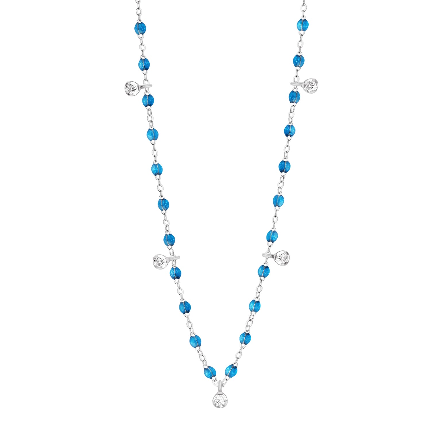 Gigi Clozeau - Gigi Supreme Classic 5 Diamond Necklace, Azur, White Gold, 17.7"