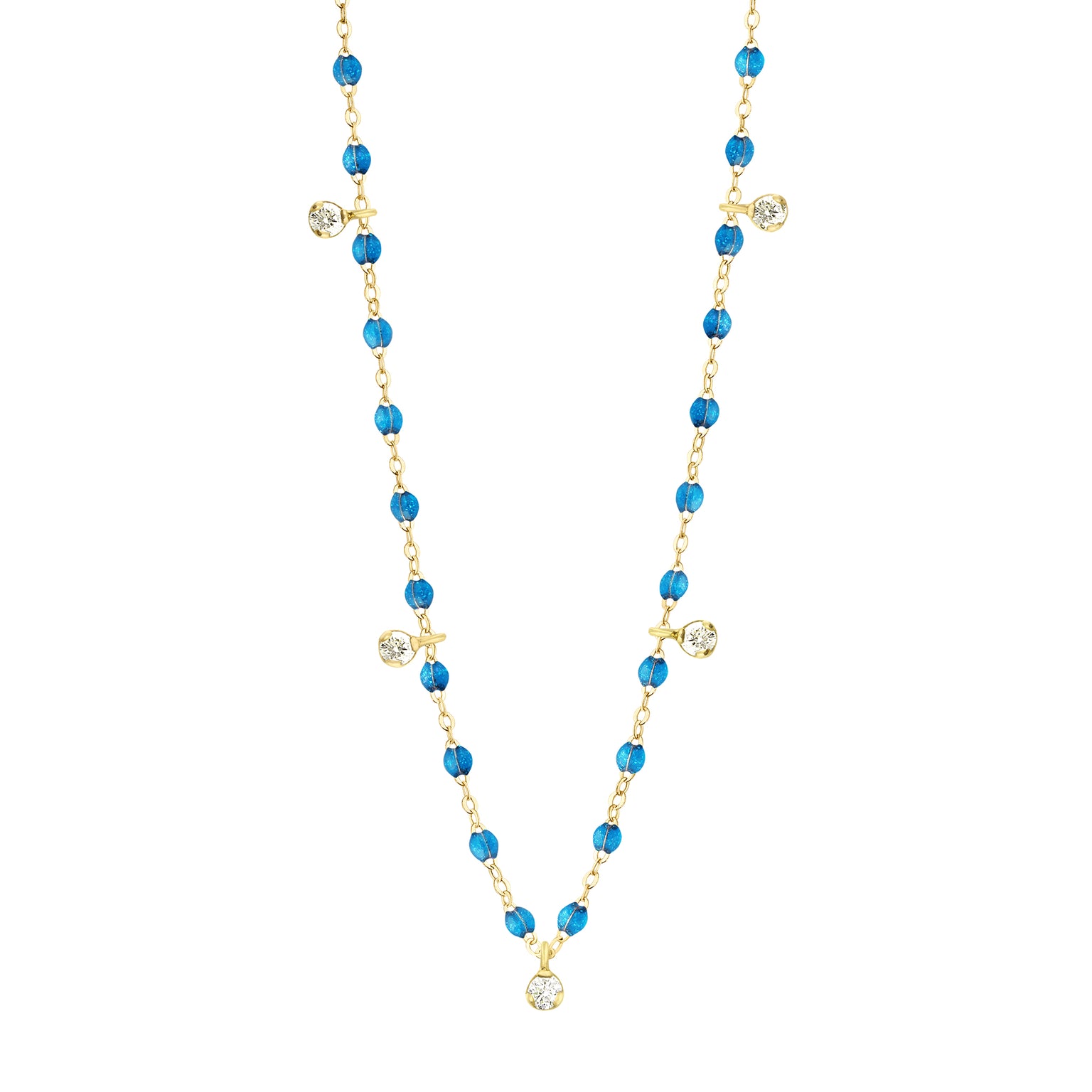 Gigi Clozeau - Gigi Supreme Classic 5 Diamond Necklace, Azur, Yellow Gold, 17.7"