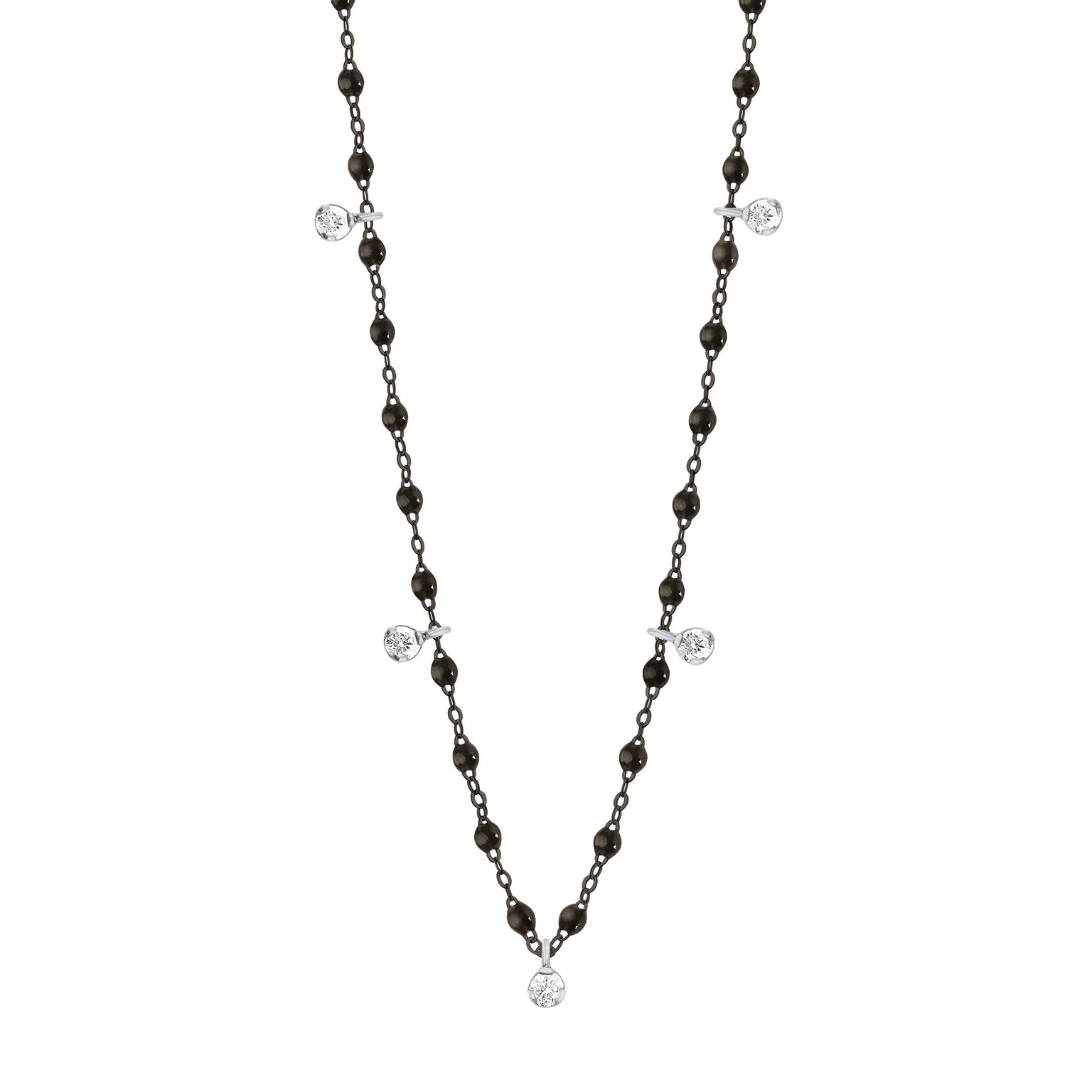 Gigi Clozeau - Gigi Supreme Classic 5 Diamond Necklace, Black, Black Gold, 17.7"