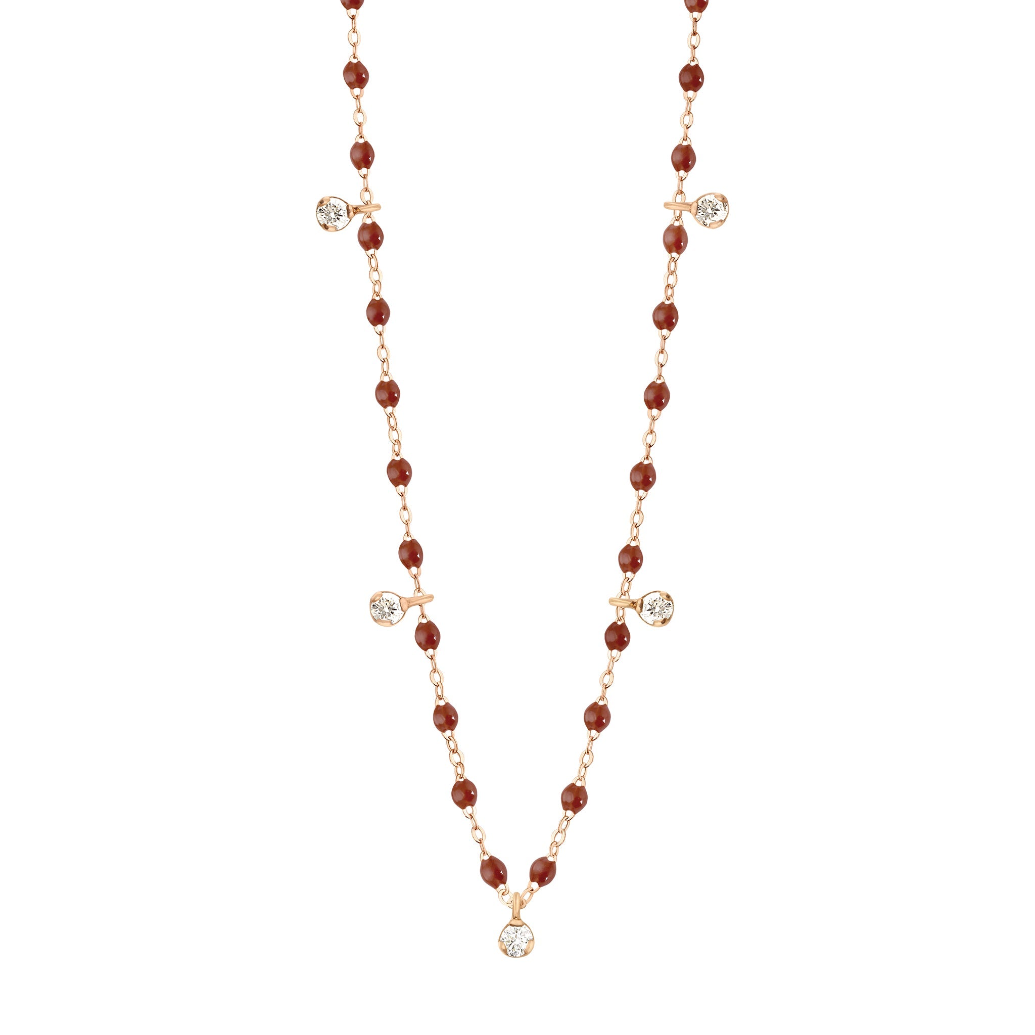 Gigi Clozeau - Gigi Suprême Classic 5 Diamond Necklace, Moka, Rose Gold, 17.7"