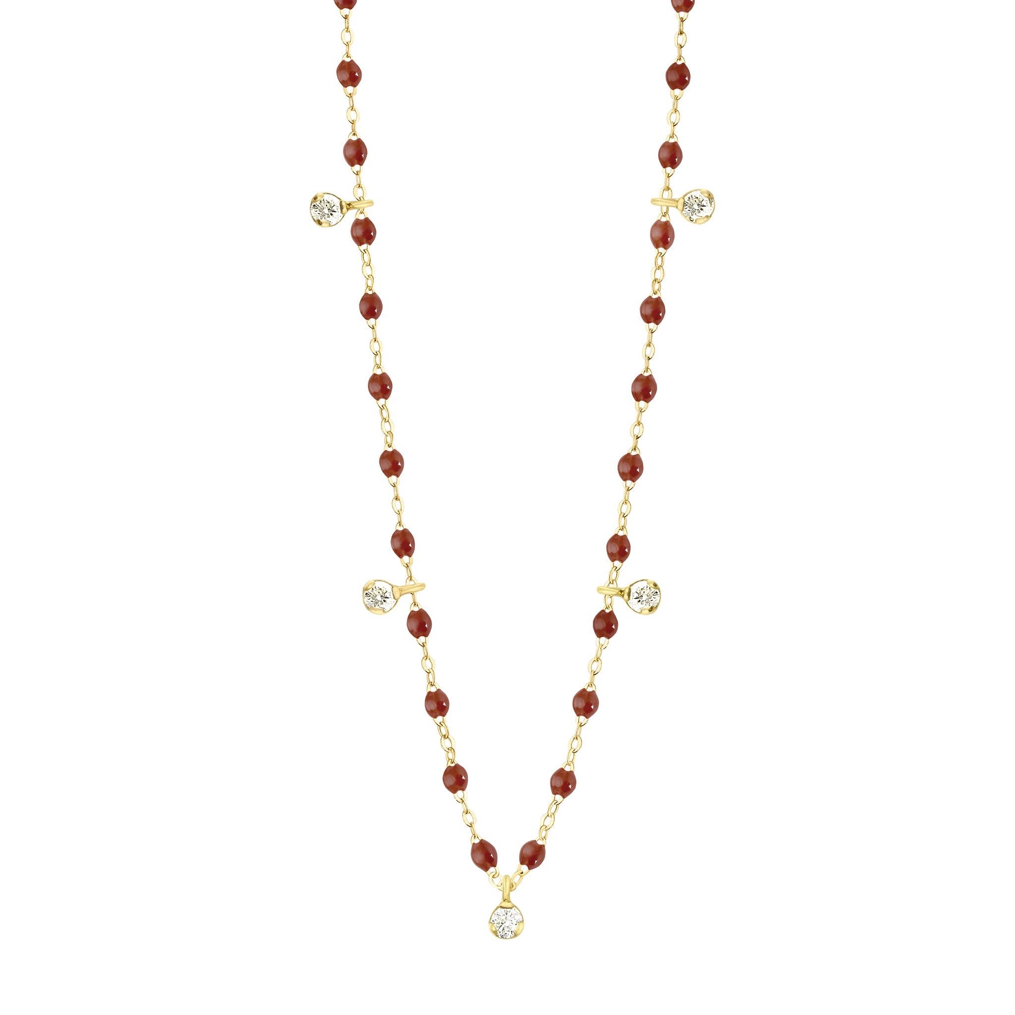 Gigi Clozeau - Gigi Suprême Classic 5 Diamond Necklace, Moka, Yellow Gold, 17.7"