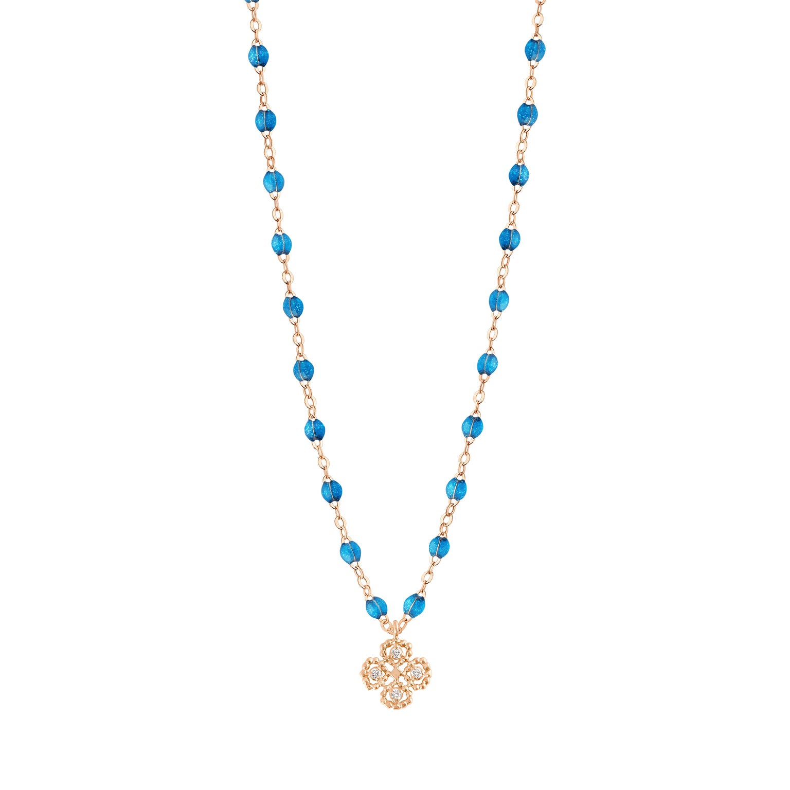 Gigi Clozeau - Lucky Clover Classic Gigi Azur Diamond Necklace, Rose Gold, 16.5"