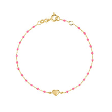 Gigi Clozeau - Lucky Heart Mini Gigi Pink bracelet, Yellow Gold, 6.7"