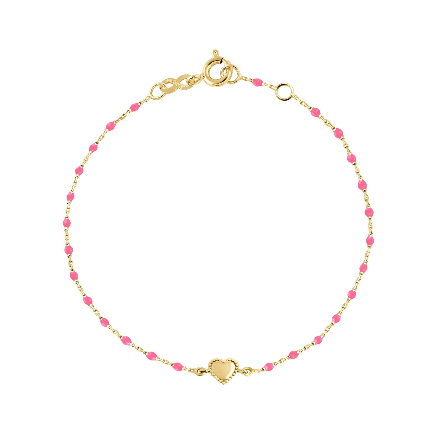 Gigi Clozeau - Lucky Heart Mini Gigi Pink bracelet, Yellow Gold, 6.7"