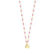 Gigi Clozeau - Lucky Heart Mini Gigi Pink necklace, Yellow Gold, 15.7"