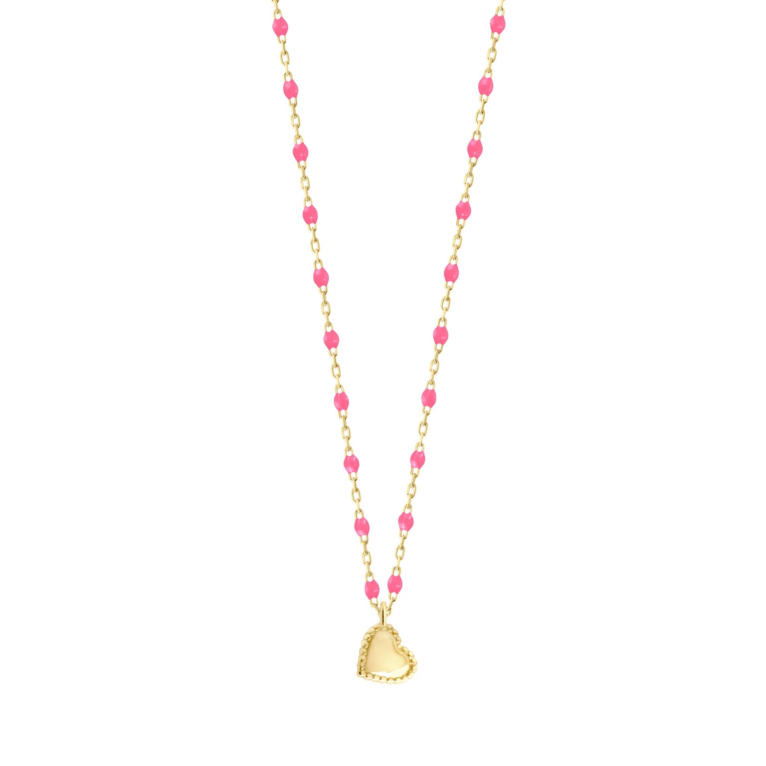 Gigi Clozeau - Lucky Heart Mini Gigi Pink necklace, Yellow Gold, 15.7"