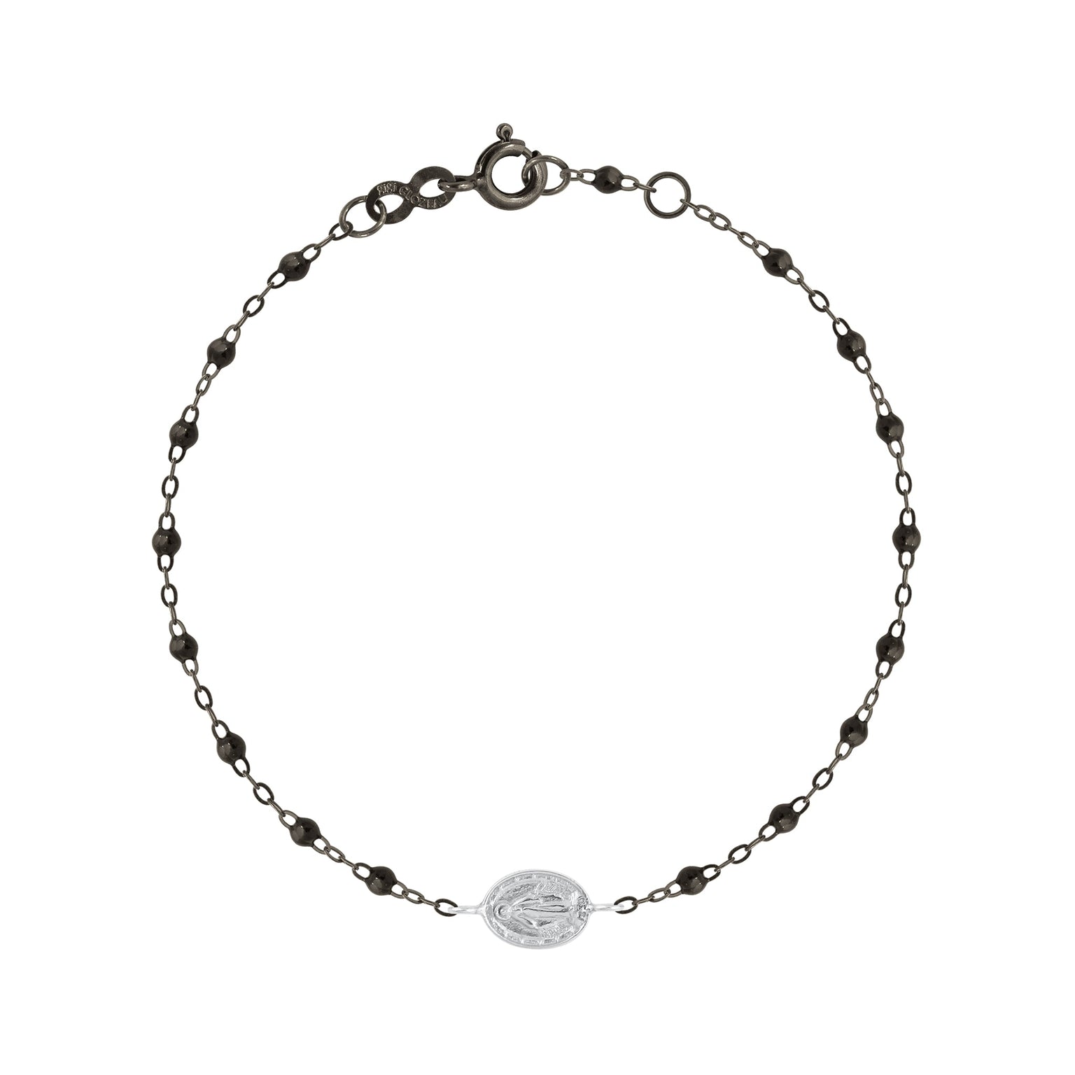 Gigi Clozeau - Madone Charm Classic Gigi Black Bracelet, Black and White Gold, 6.7"