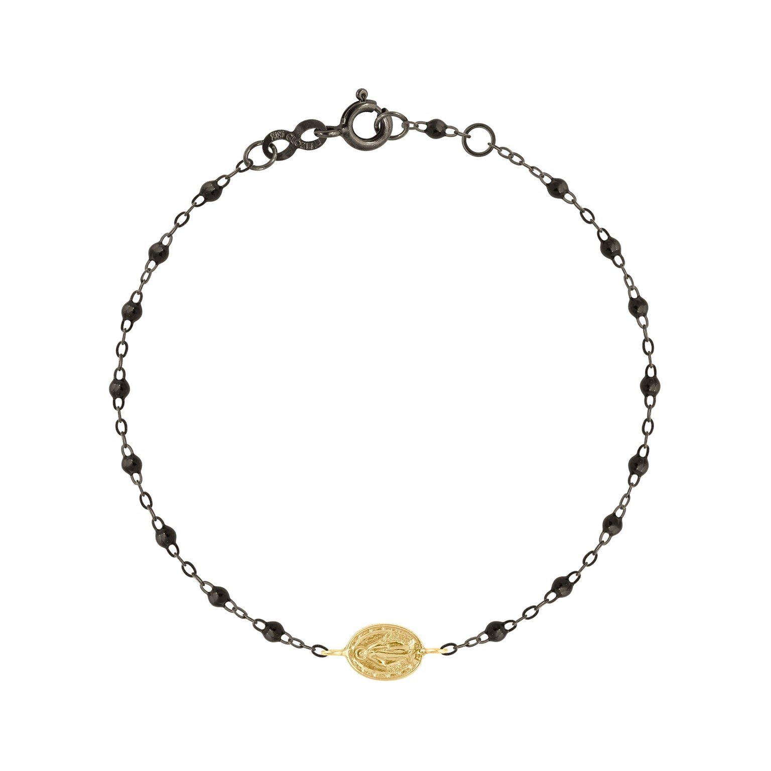 Gigi Clozeau - Madone Charm Classic Gigi Black Bracelet, Black and Yellow Gold, 6.7"