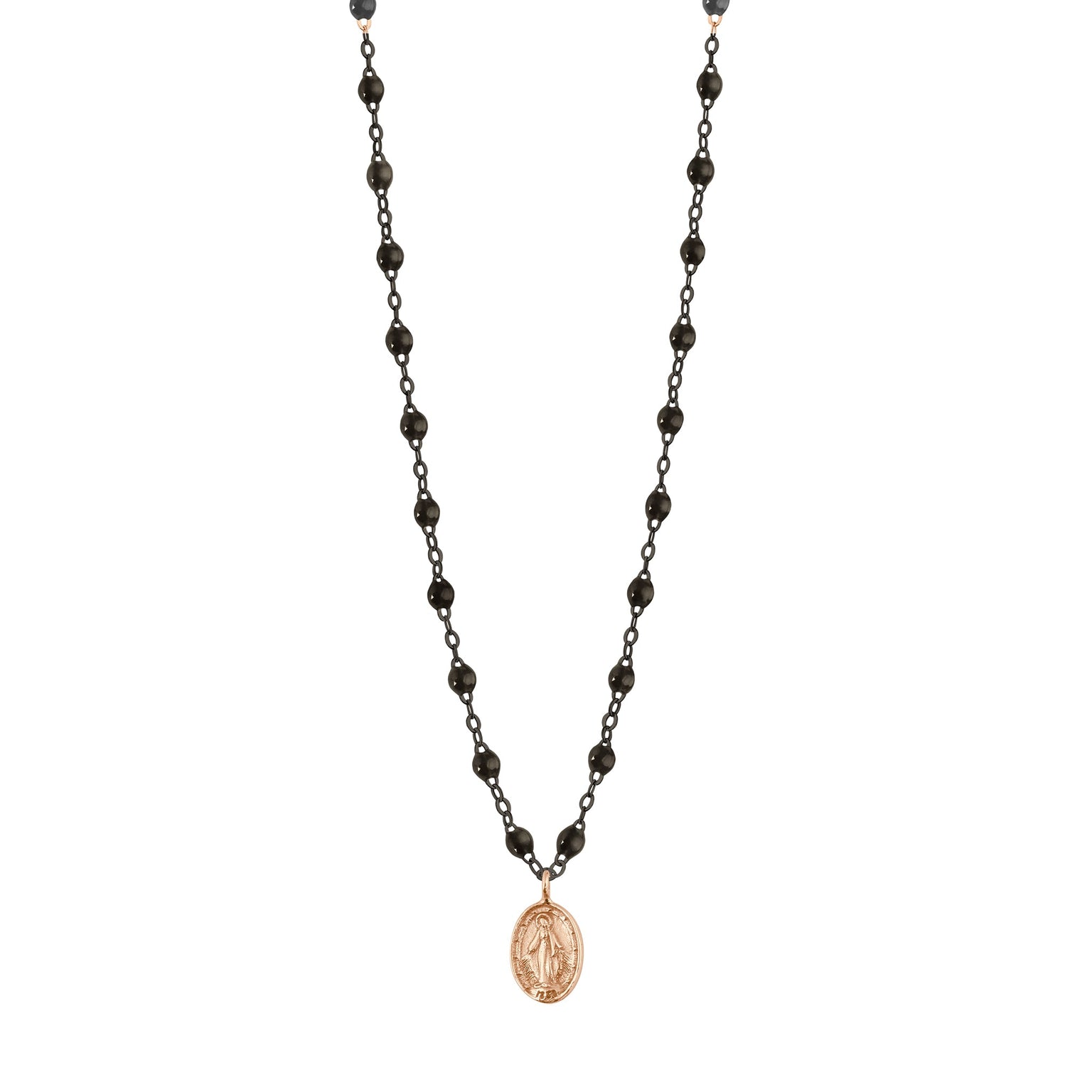 Gigi Clozeau - Madone Charm Classic Gigi Black Necklace, Black and Rose Gold, 16.5"