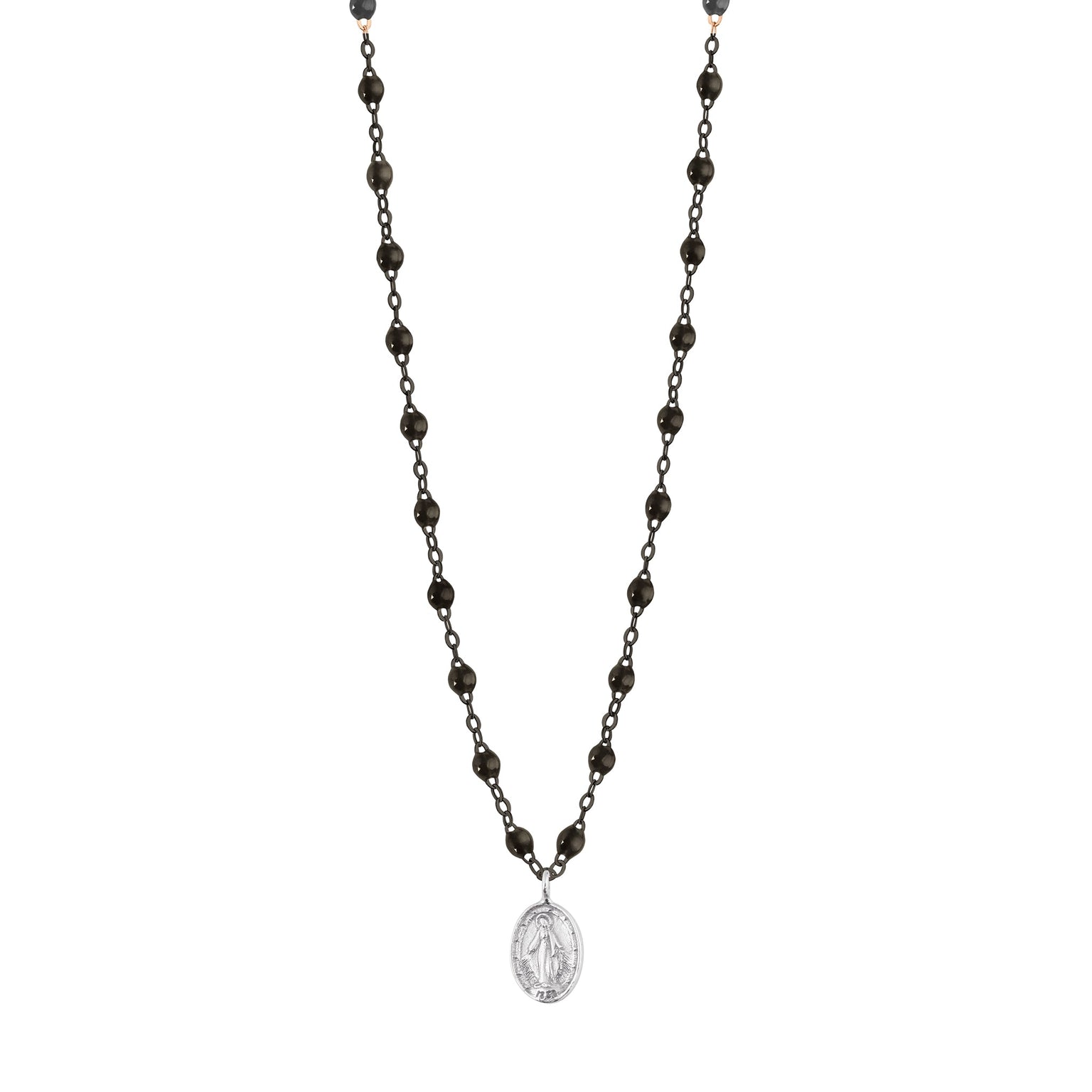 Gigi Clozeau - Madone Charm Classic Gigi Black Necklace, Black and White Gold, 16.5"