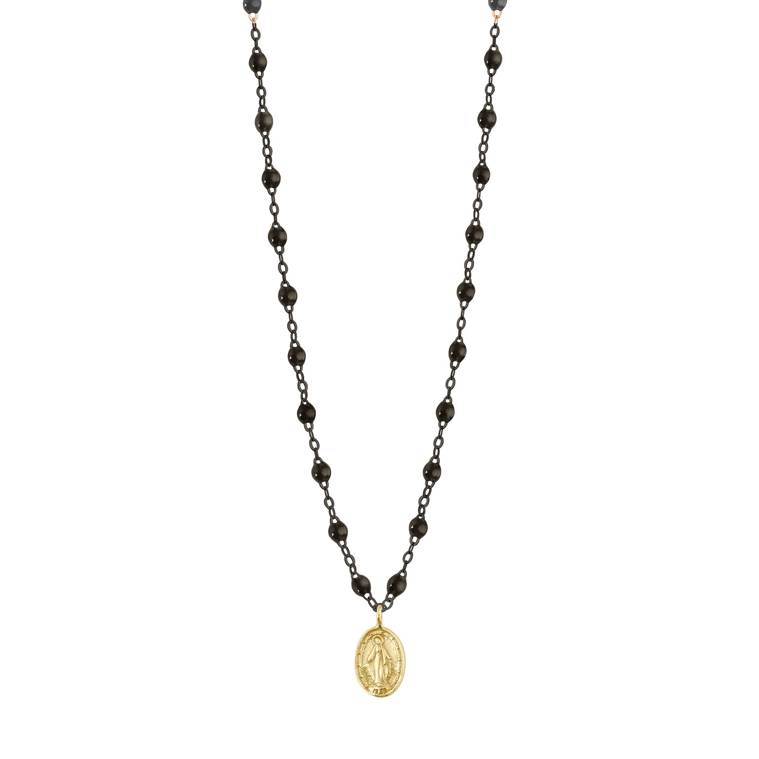 Gigi Clozeau - Madone Charm Classic Gigi Black Necklace, Black and Yellow Gold, 16.5"