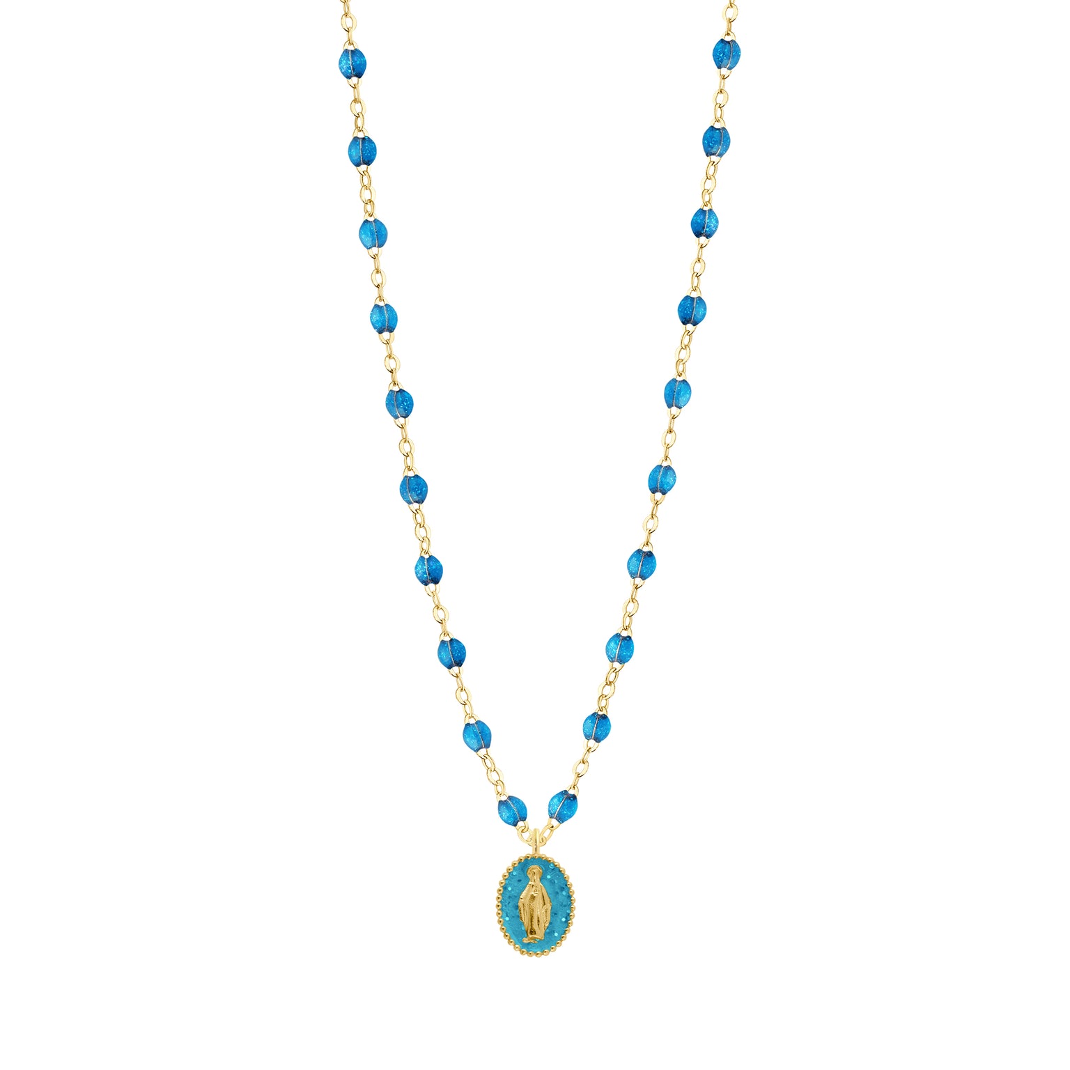 Gigi Clozeau - Madone Resin Charm Classic Gigi Azur Necklace, Yellow Gold, 16.5"
