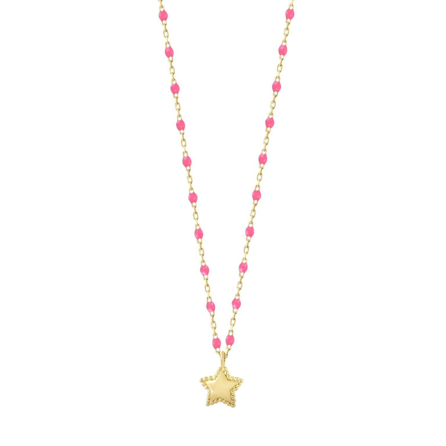 Gigi Clozeau - Mini Gigi Star Pink necklace, Yellow Gold, 15.7"