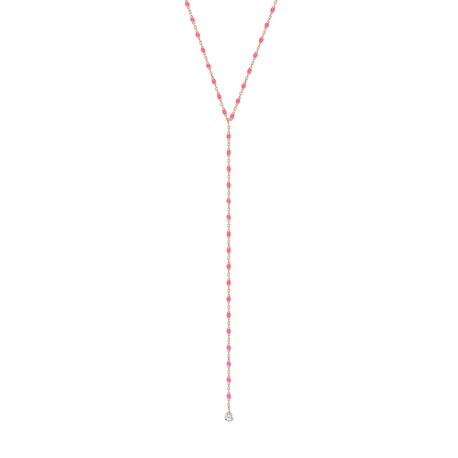 Gigi Clozeau - Mini Gigi Y Party Pink necklace, Rose Gold, 1 diamond, 19.7"
