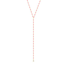 Gigi Clozeau - Mini Gigi Y Party Pink necklace, Yellow Gold, 1 diamond, 19.7"