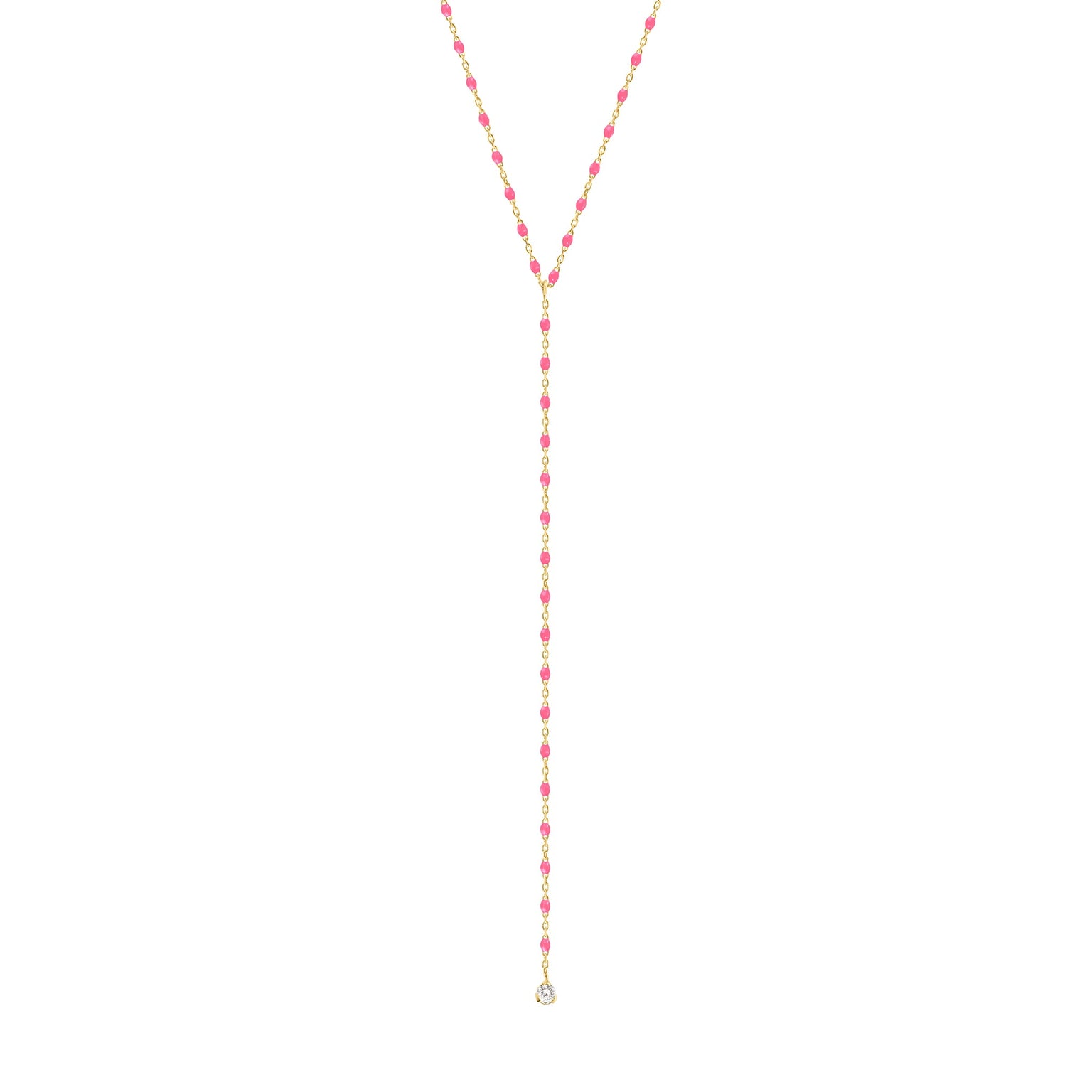 Gigi Clozeau - Mini Gigi Y Party Pink necklace, Yellow Gold, 1 diamond, 19.7"