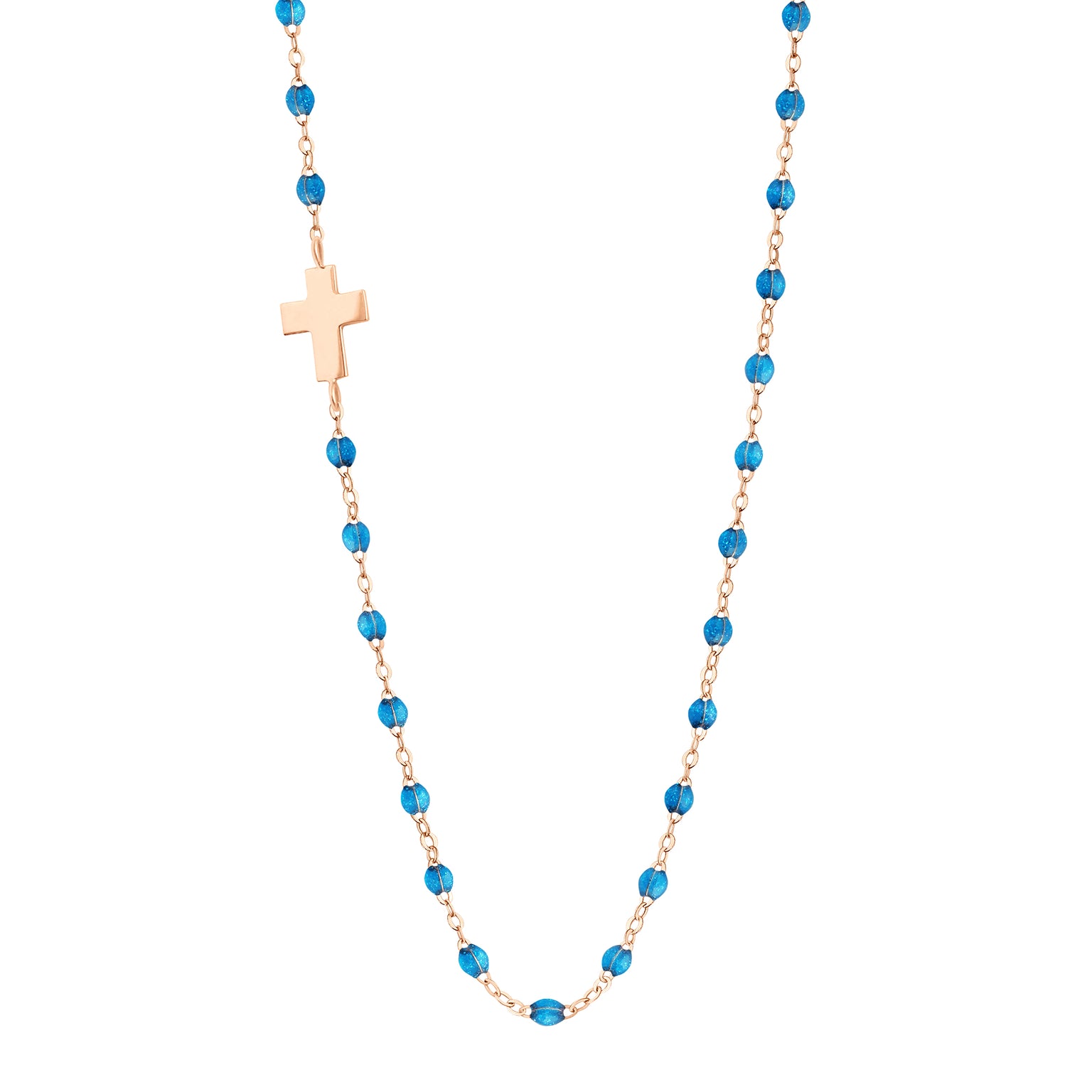 Gigi Clozeau - Side Cross Charm Classic Gigi Azur Necklace, Rose Gold, 16.5"