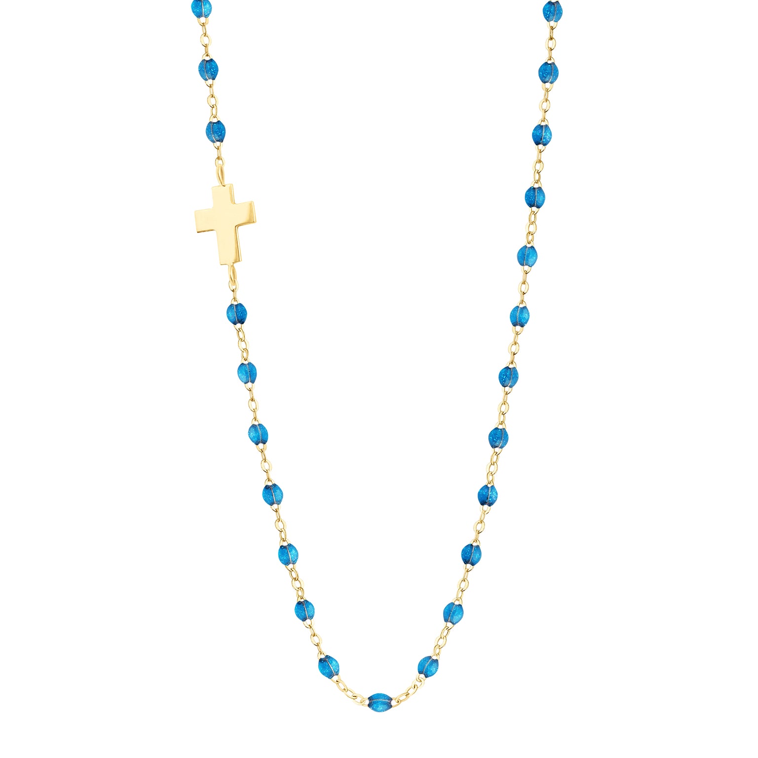 Gigi Clozeau - Side Cross Charm Classic Gigi Azur Necklace, Yellow Gold, 16.5"