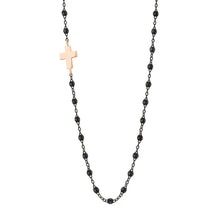 Gigi Clozeau - Side Cross Charm Classic Gigi Black Necklace, Black and Rose Gold, 16.5"