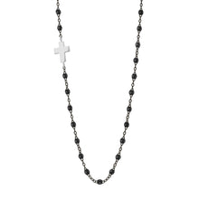 Gigi Clozeau - Side Cross Charm Classic Gigi Black Necklace, Black and White Gold, 16.5"