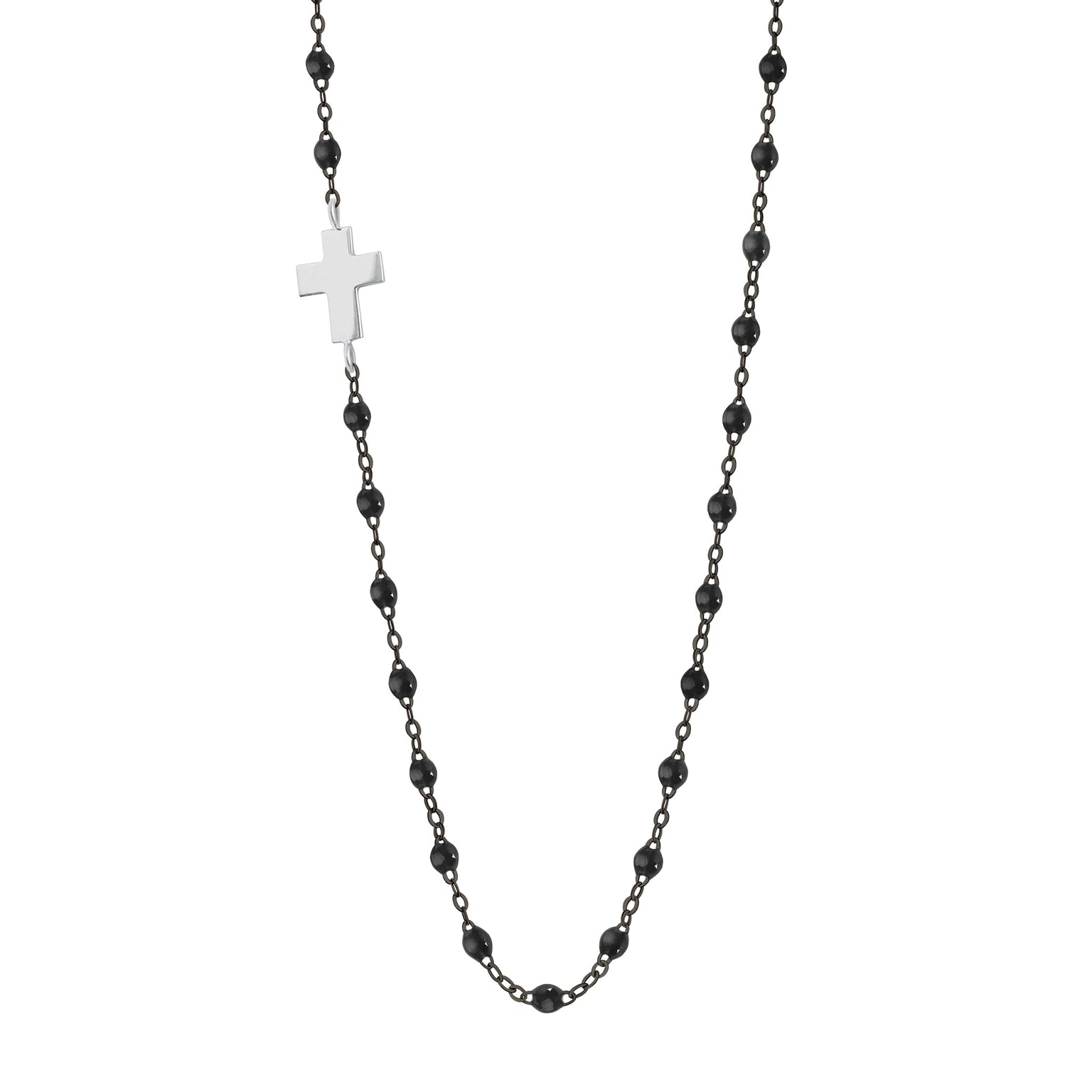 Gigi Clozeau - Side Cross Charm Classic Gigi Black Necklace, Black and White Gold, 16.5"