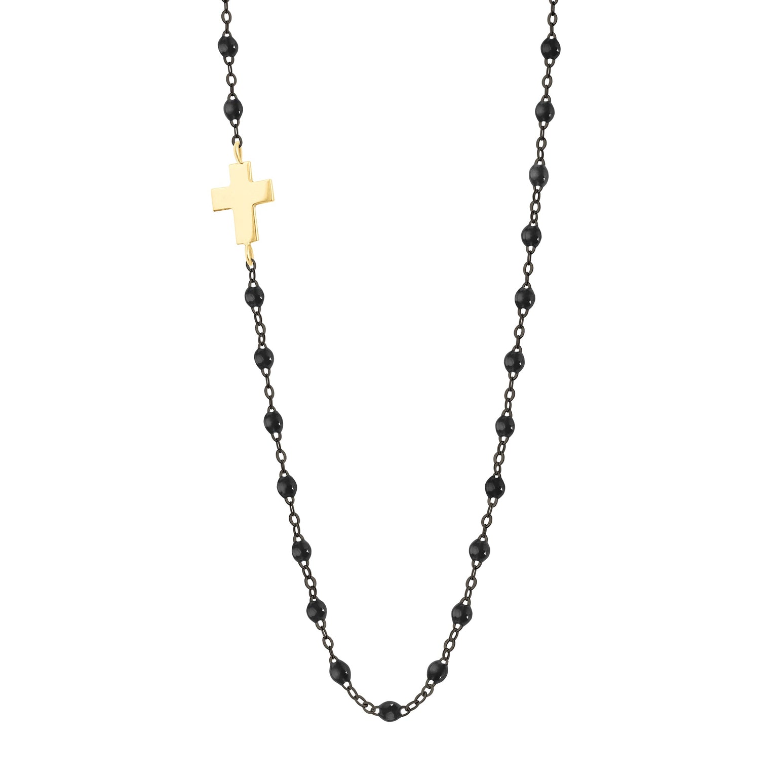 Gigi Clozeau - Side Cross Charm Classic Gigi Black Necklace, Black and Yellow Gold, 16.5"