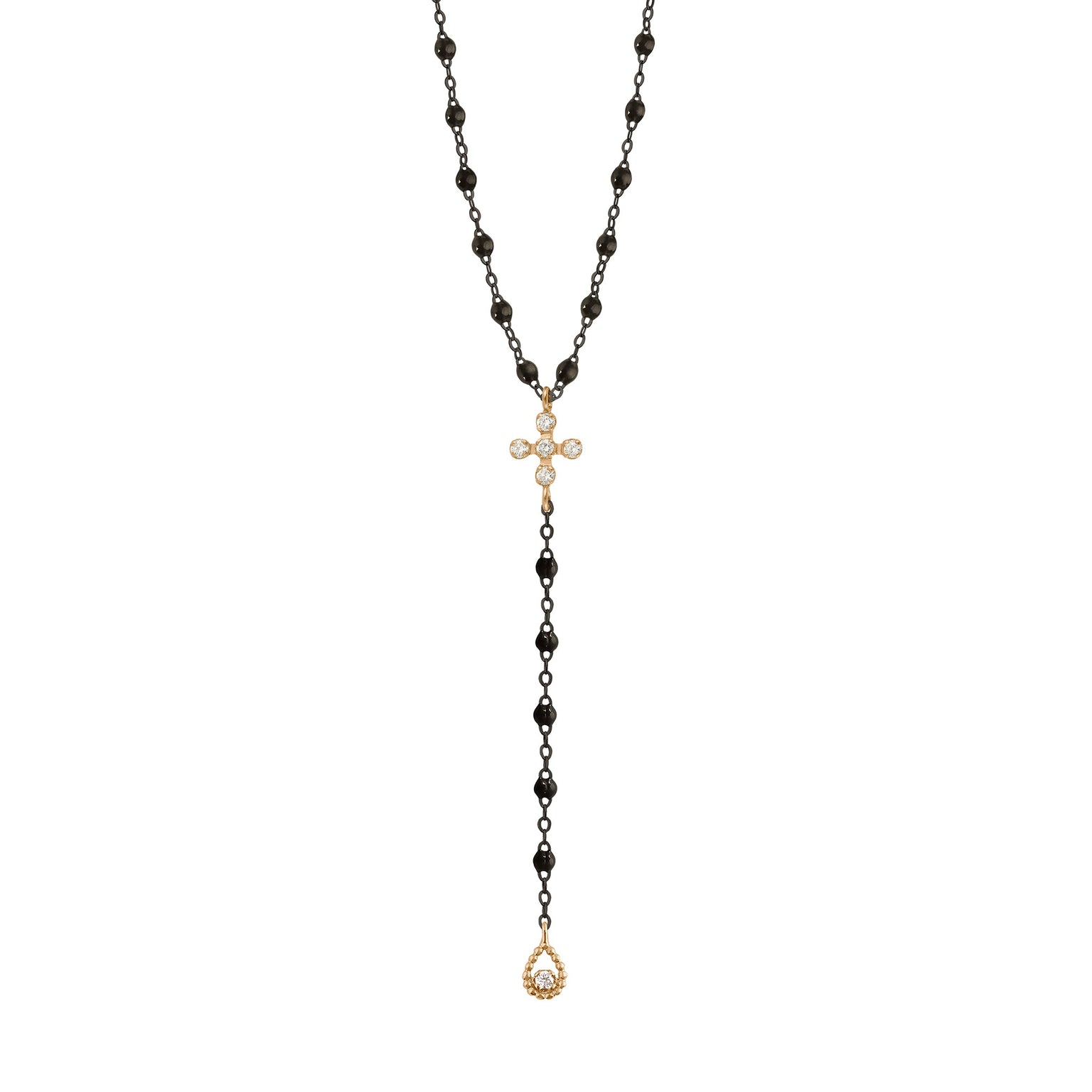 Gigi Clozeau - Spark Diamond Black Lariat, Black and Rose Gold, 17.7"
