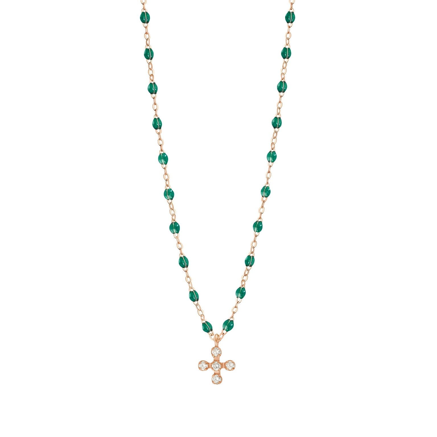 Gigi Clozeau - Spark Diamond Emerald Necklace, Rose Gold, 16.5"