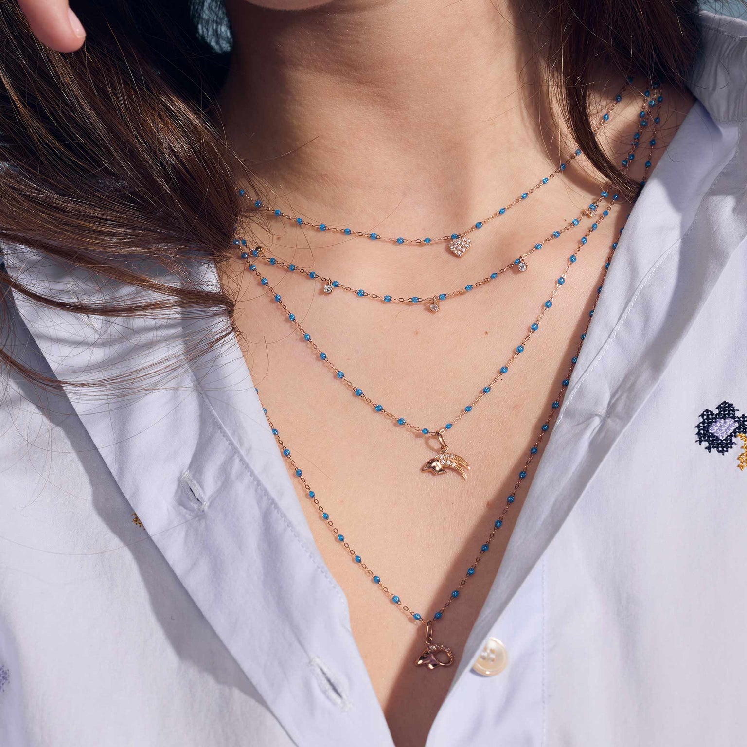 Gigi Clozeau - In Love Diamond Necklace, Azur, Yellow Gold, 16.5"