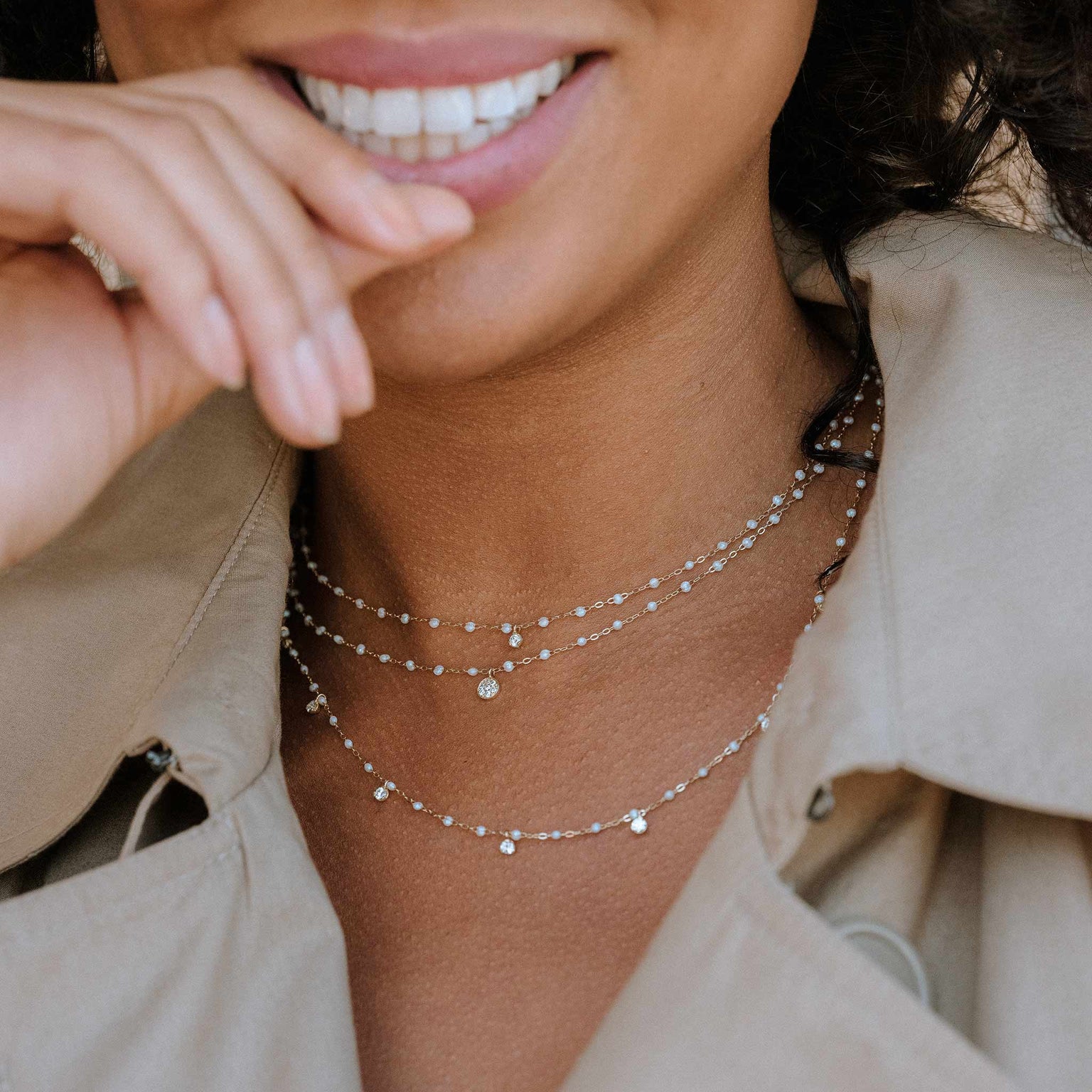 Gigi Clozeau - Gigi Supreme Classic 1 Diamond Necklace, Opal, Yellow Gold, 16.5"